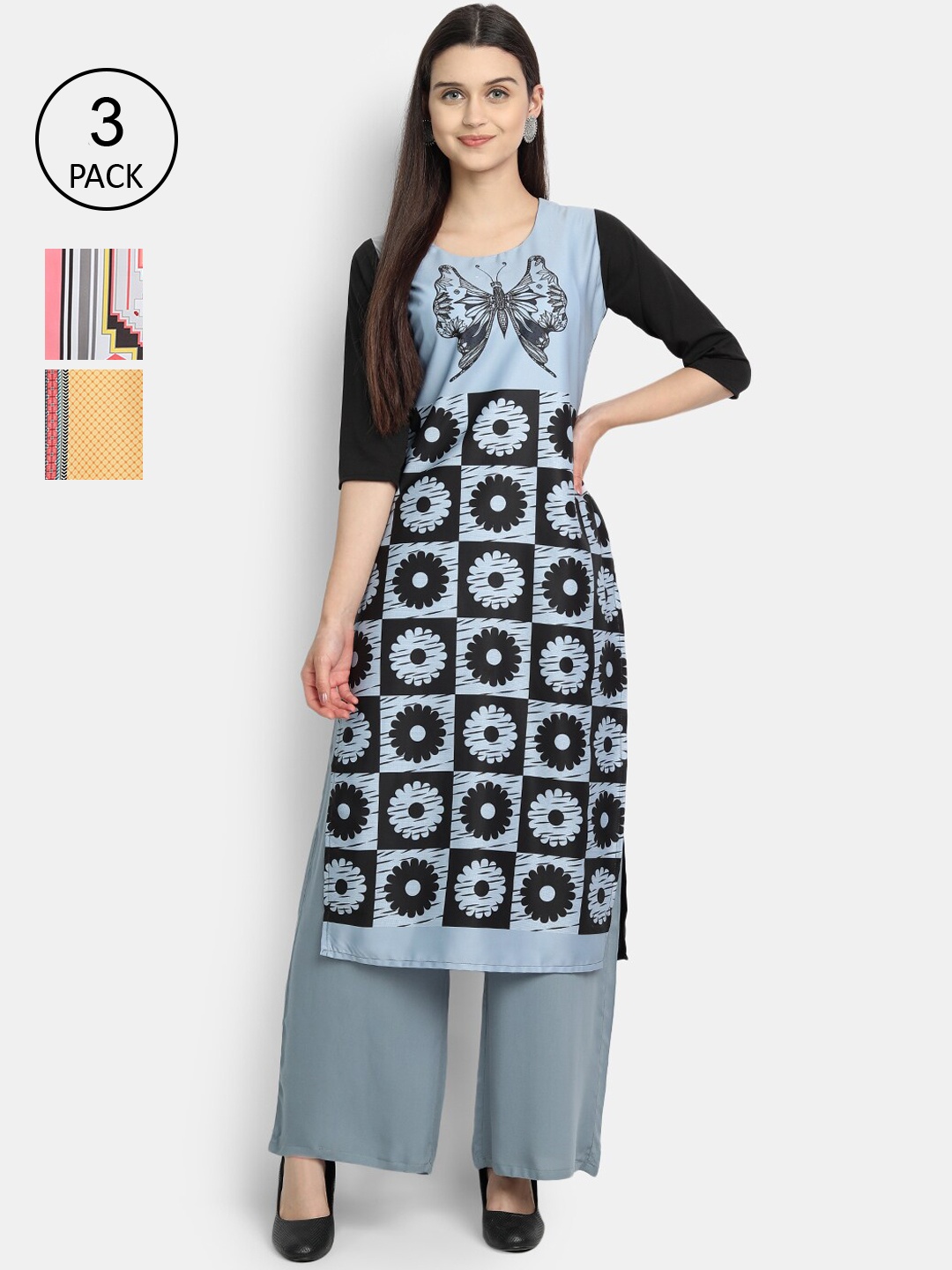 

Ethnic basket Women Pack of 3 Geometric Printed Crepe Kurta, Multi