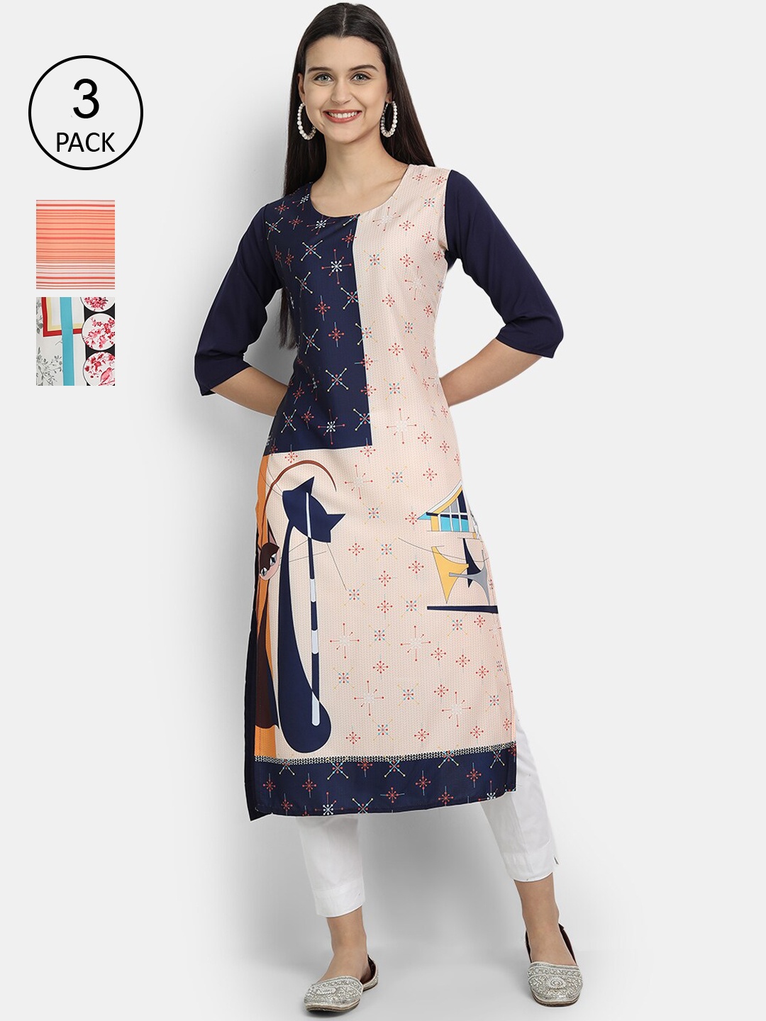 

Ethnic basket Women Multicoloured Floral Printed Crepe Kurta, Multi