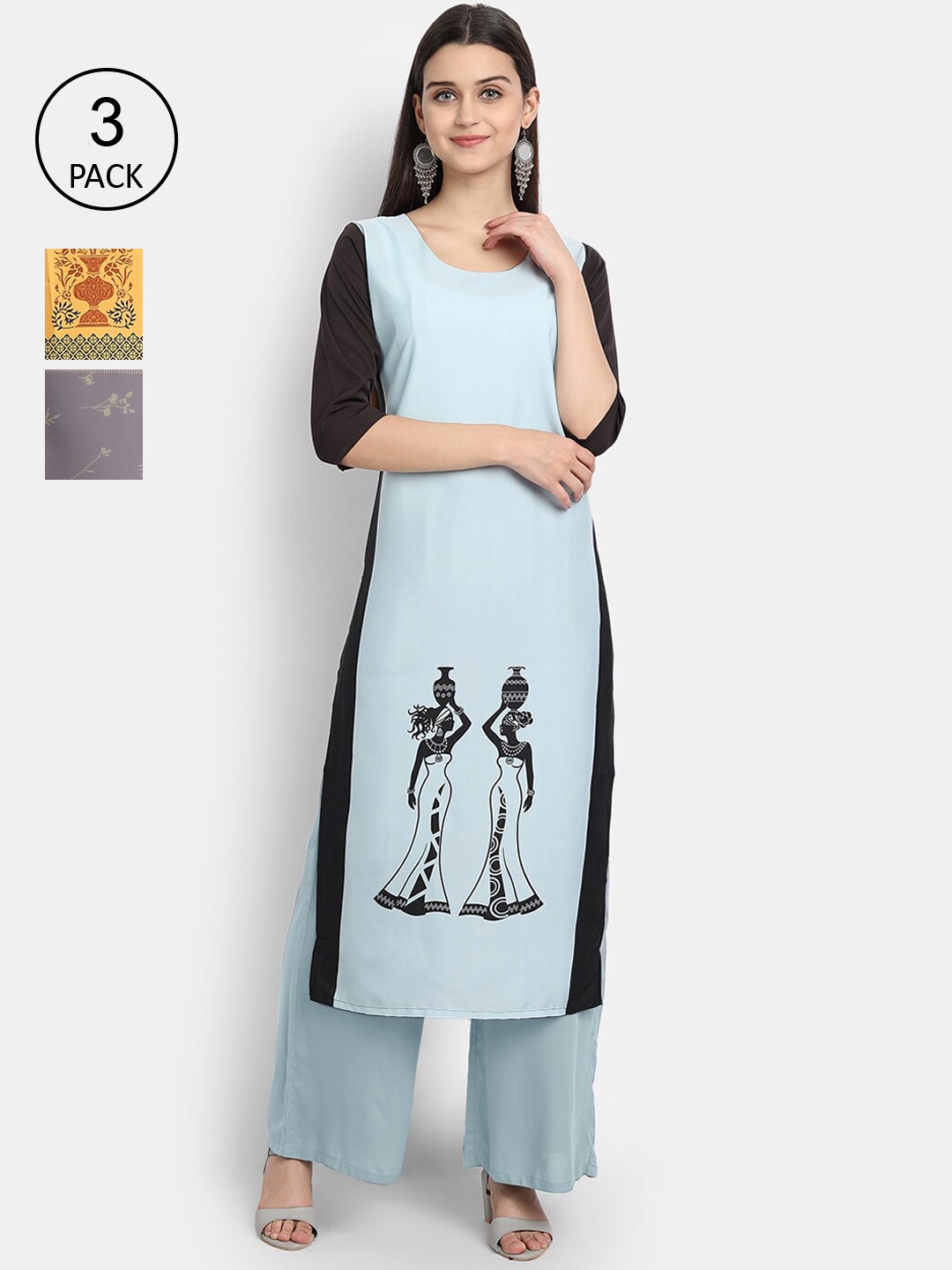 

Ethnic basket Women Pack Of 3 Straight Kurtas, Multi