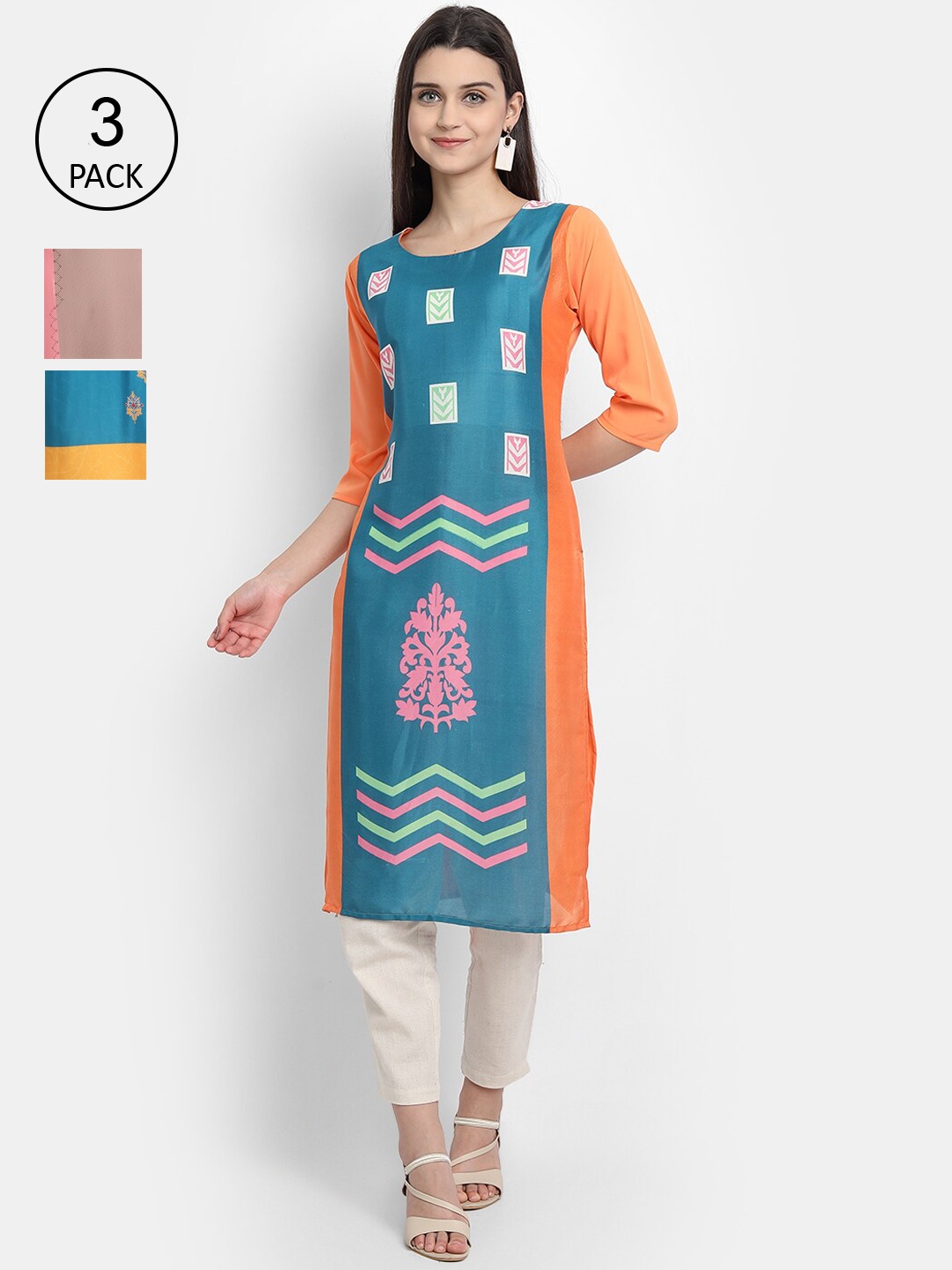 

Ethnic basket Women Multicoloured Floral Printed Crepe Kurta, Multi