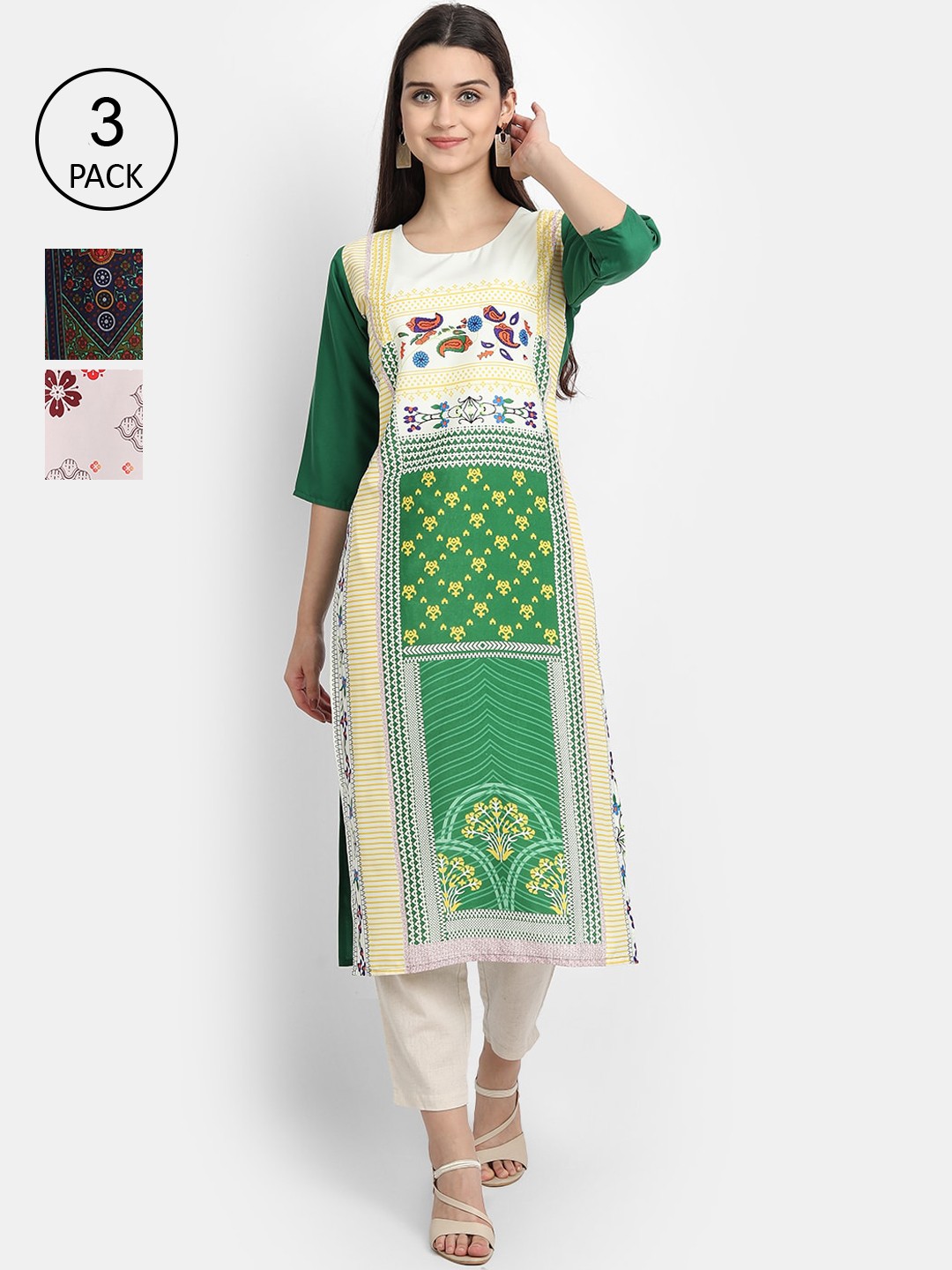 

Ethnic basket Women Multicoloured Geometric Printed Crepe Kurta, Multi
