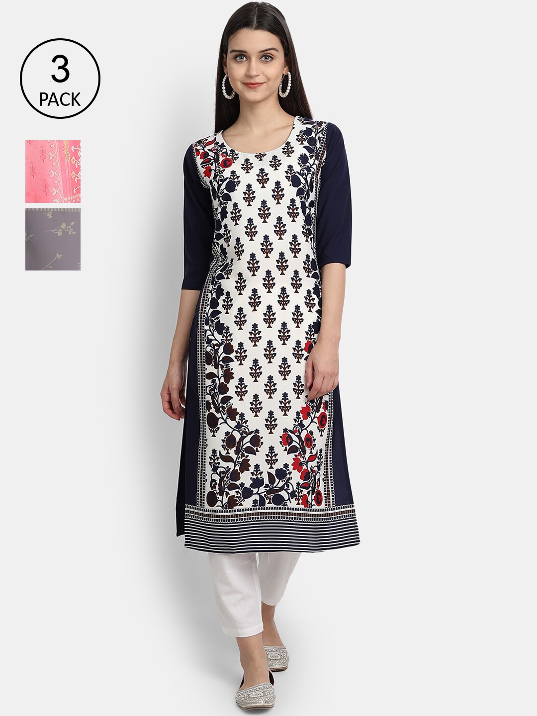 

Ethnic basket Women Pack Of 3 Digital Printed Crepe Kurta, Pink