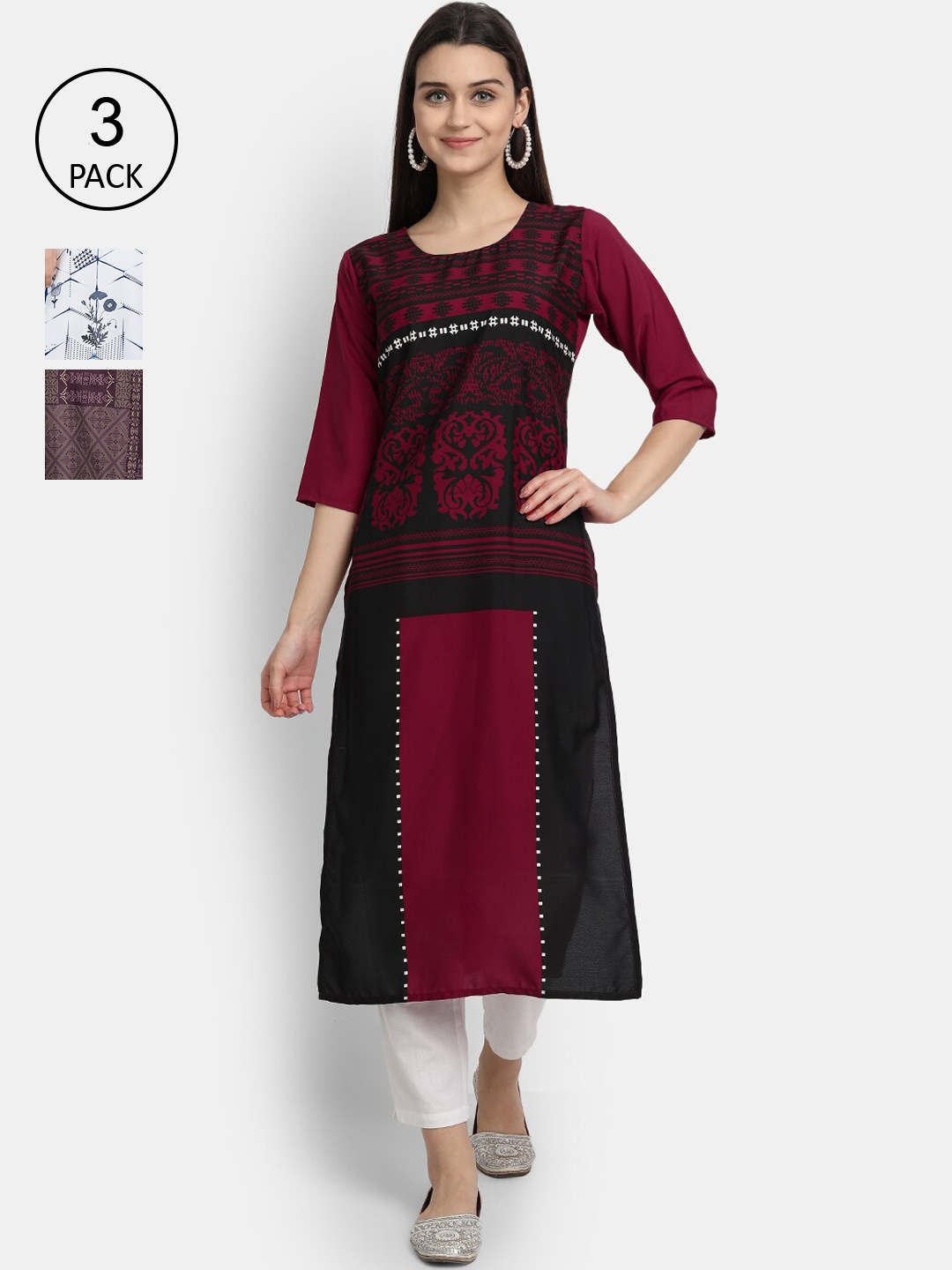 

Ethnic basket Women Multicoloured Flared Sleeves Thread Work Crepe Kurta, Multi