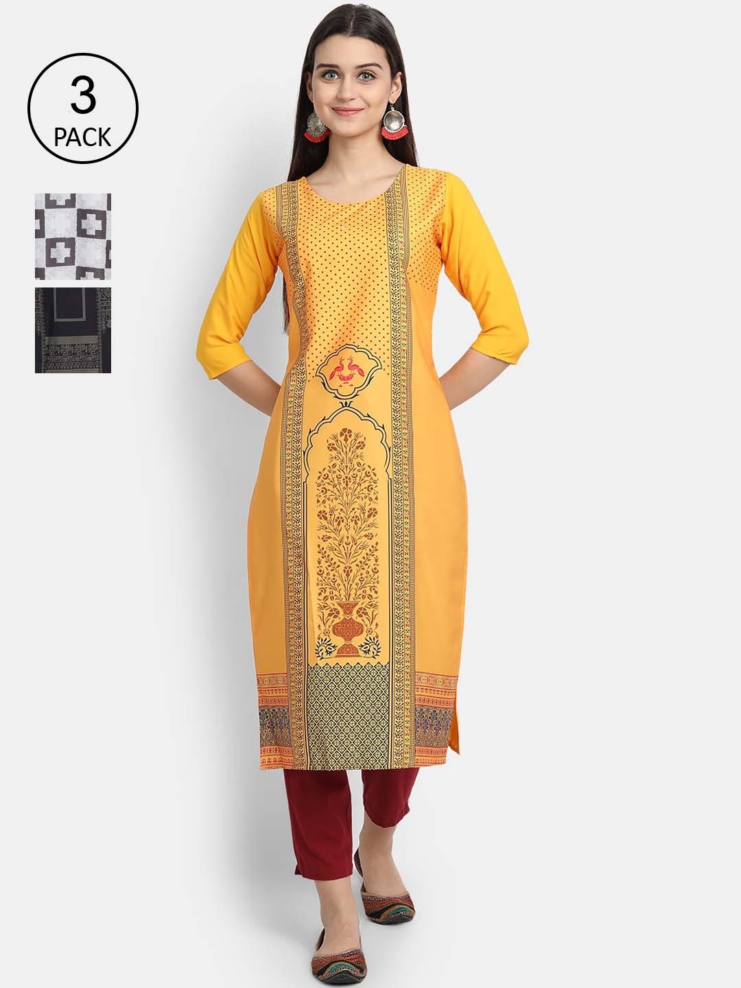 

Ethnic basket Women Pack of 3 Geometric Crepe Kurta, Multi