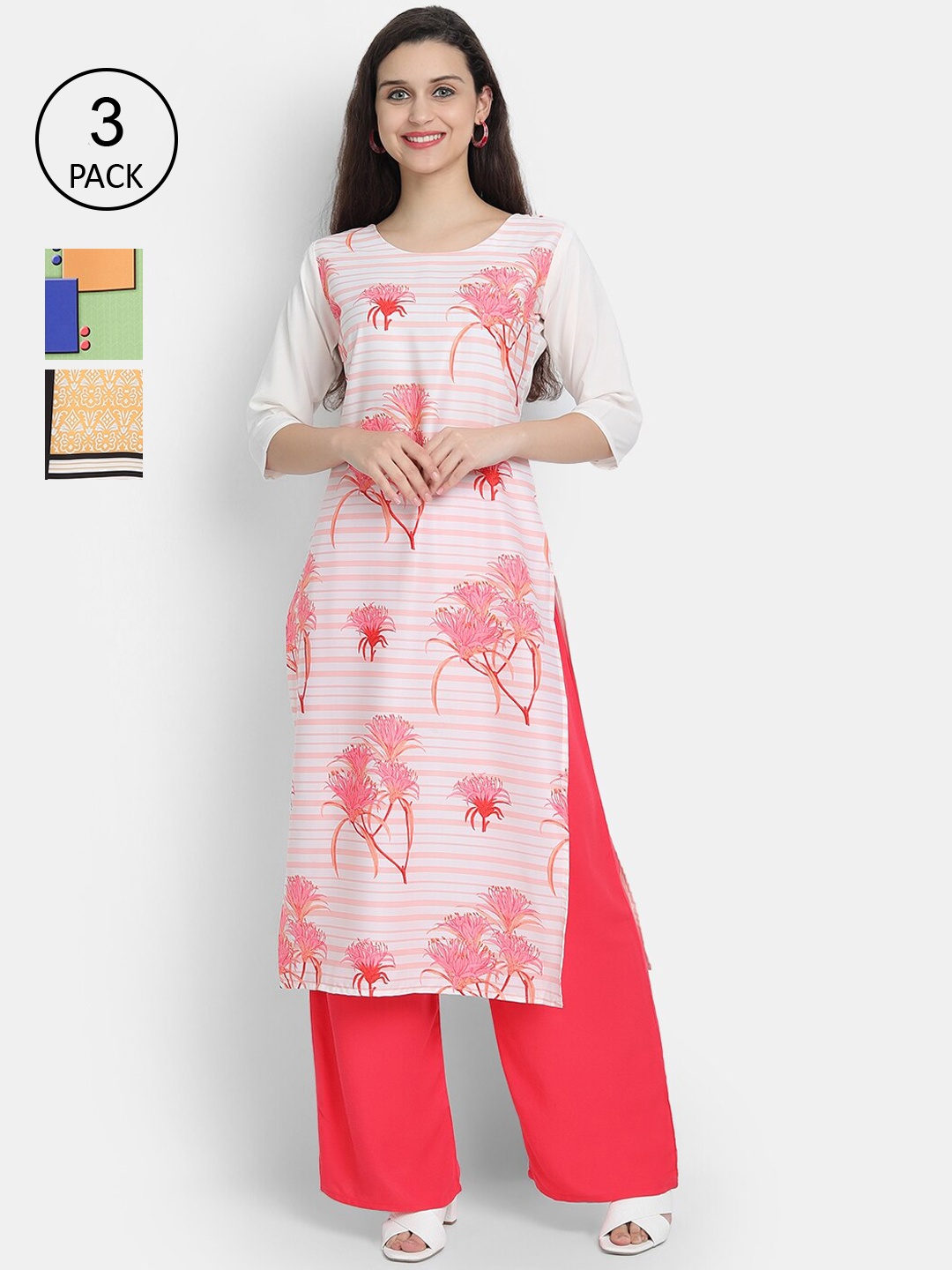 

Ethnic basket Women Set of 3 Printed Crepe Kurta, Multi