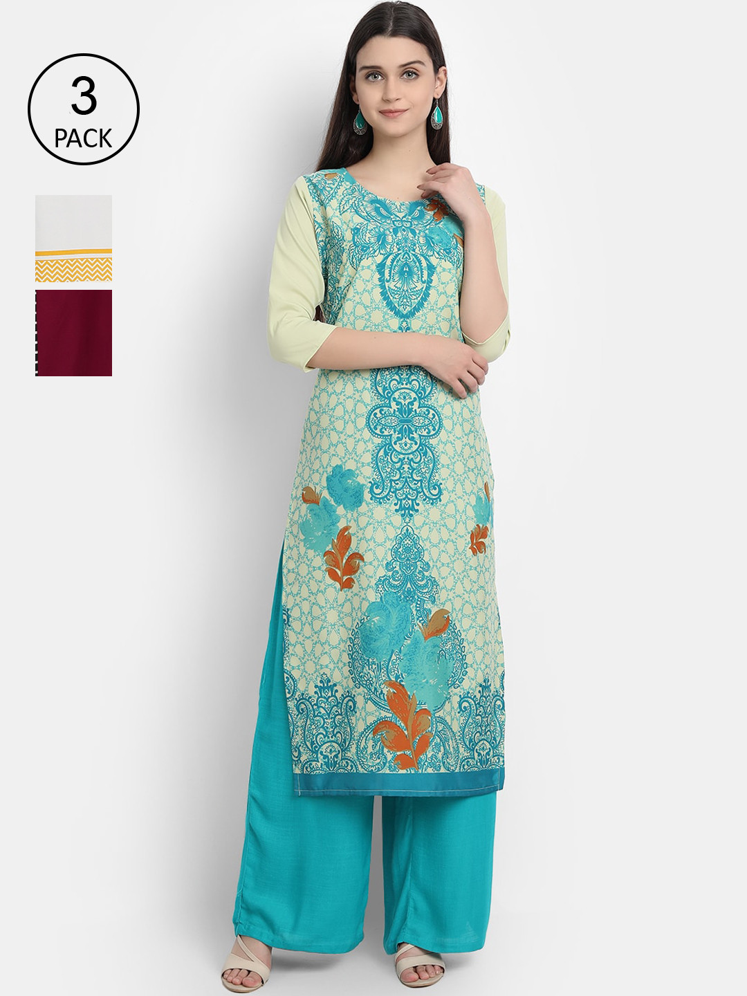 

Ethnic basket Women Pack of 3 Floral Printed Crepe Kurta, Multi