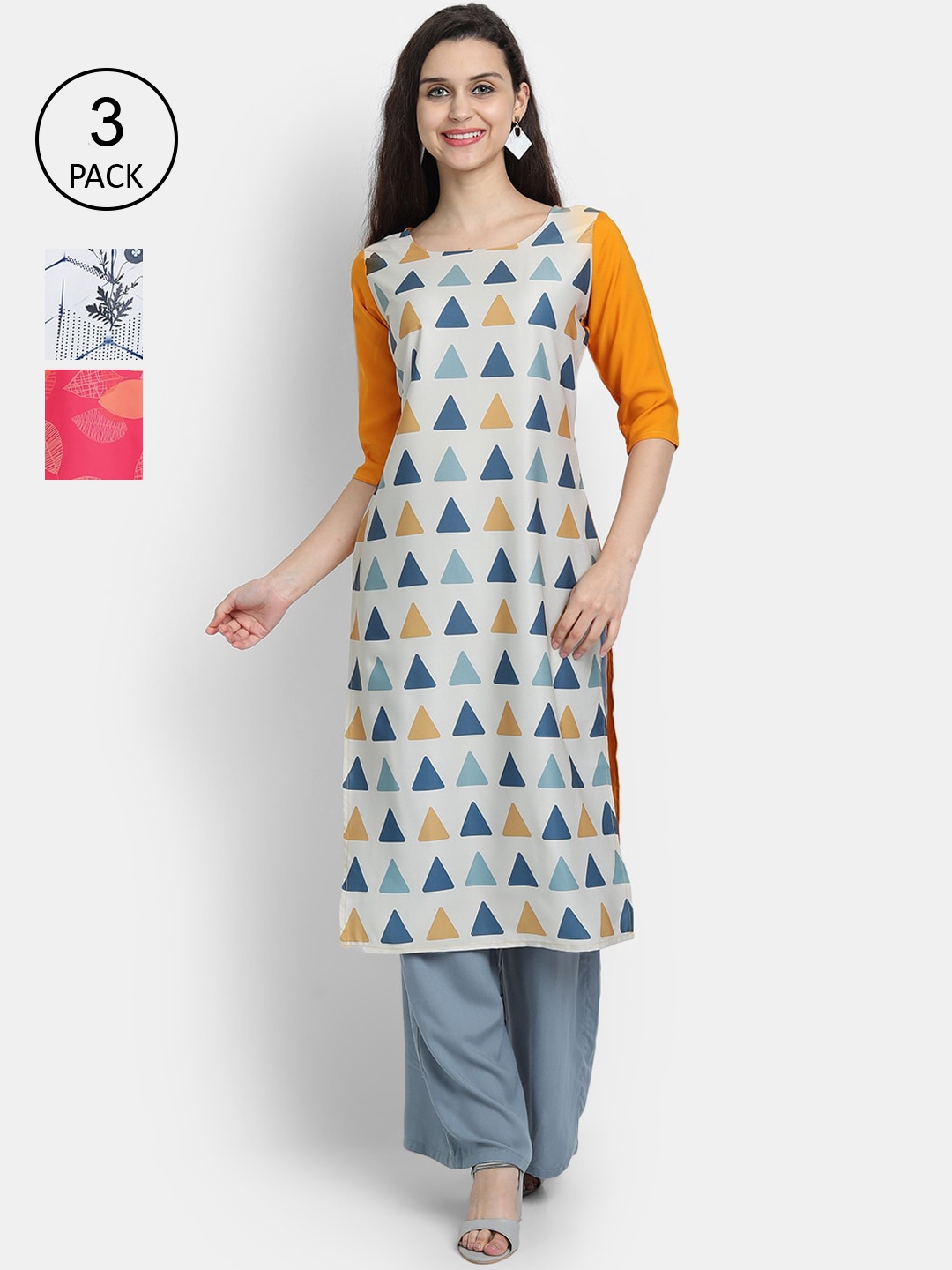 

Ethnic basket Women Set Of 3 Multicoloured Printed Crepe Kurta, Multi