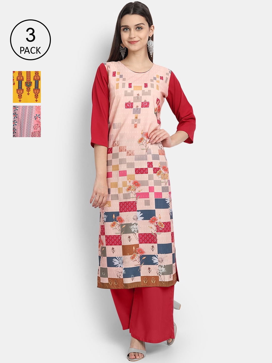 

Ethnic basket Women Pack of 3 Multicoloured Printed Crepe Kurta, Multi