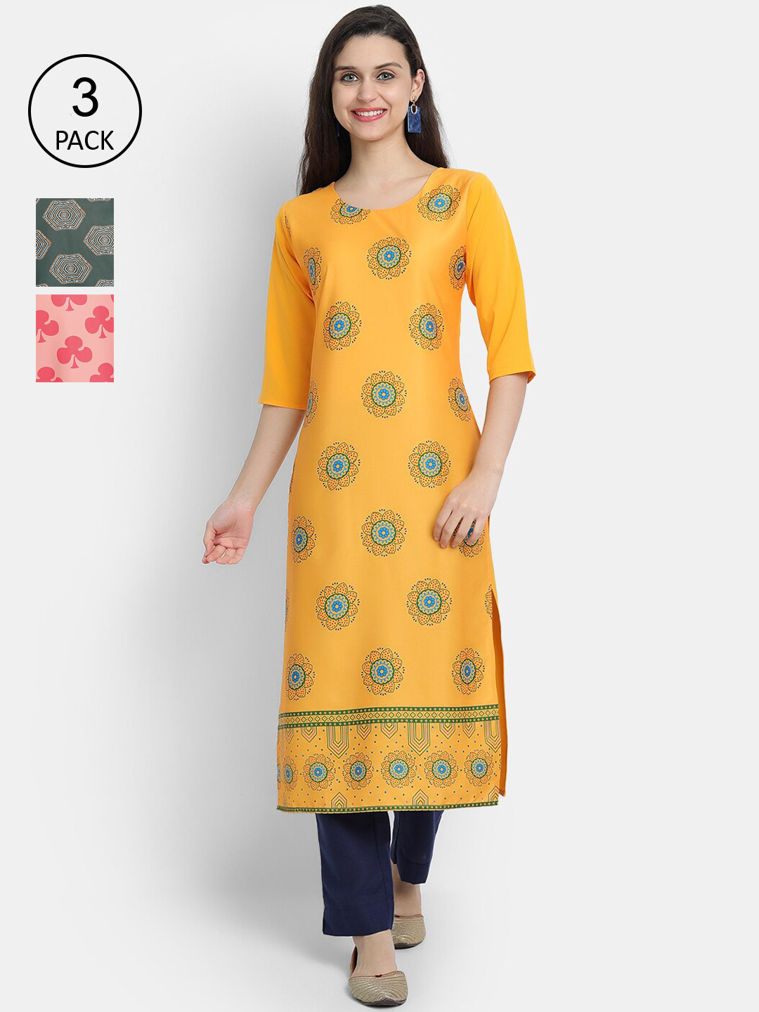 

Ethnic basket Women Multicoloured Ethnic Motifs Printed Thread Work Crepe Kurta, Multi