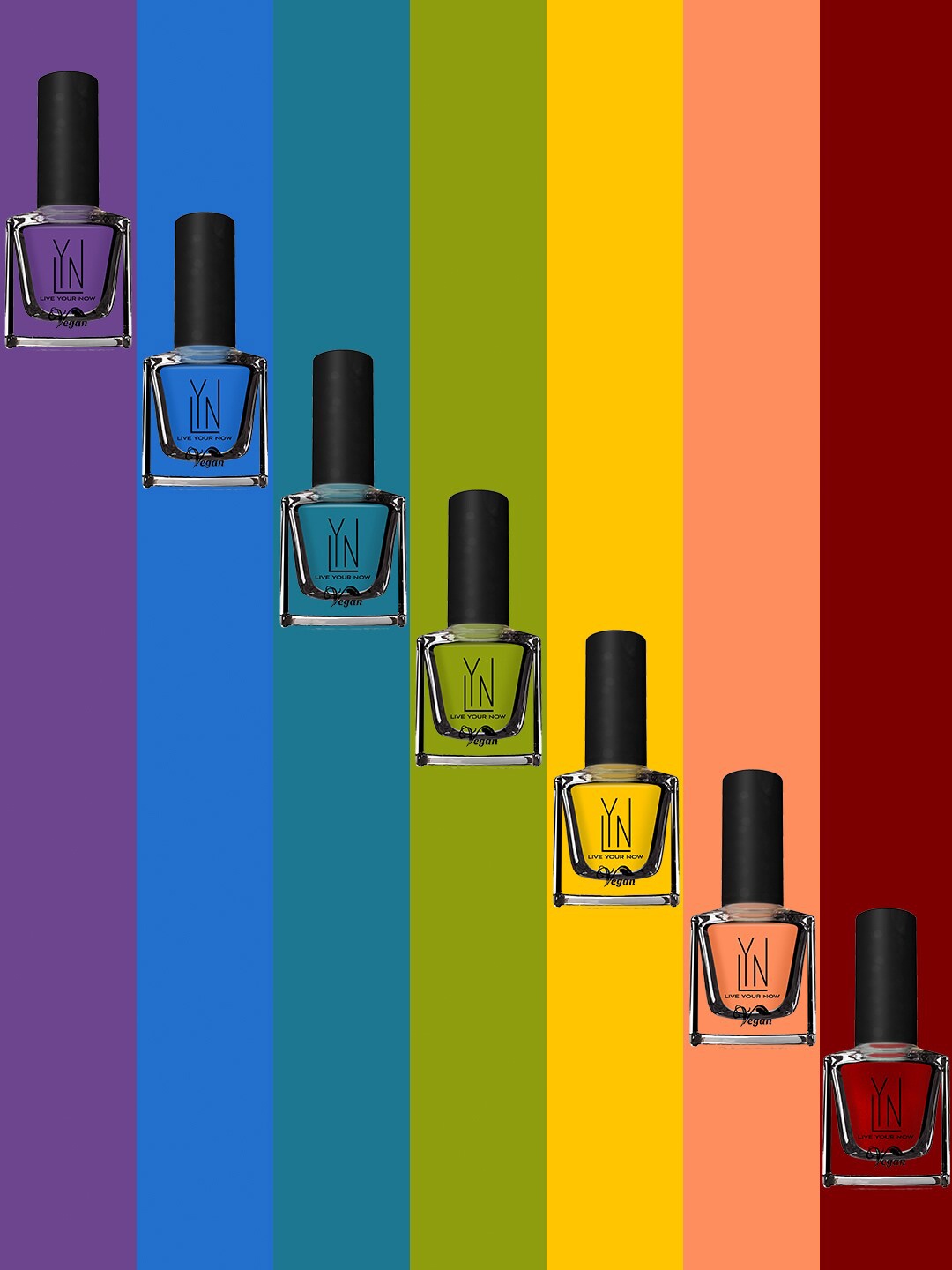 

LYN LIVE YOUR NOW Set of 7 Long Lasting Nail Polish - Colours In A Rainbow, Multi