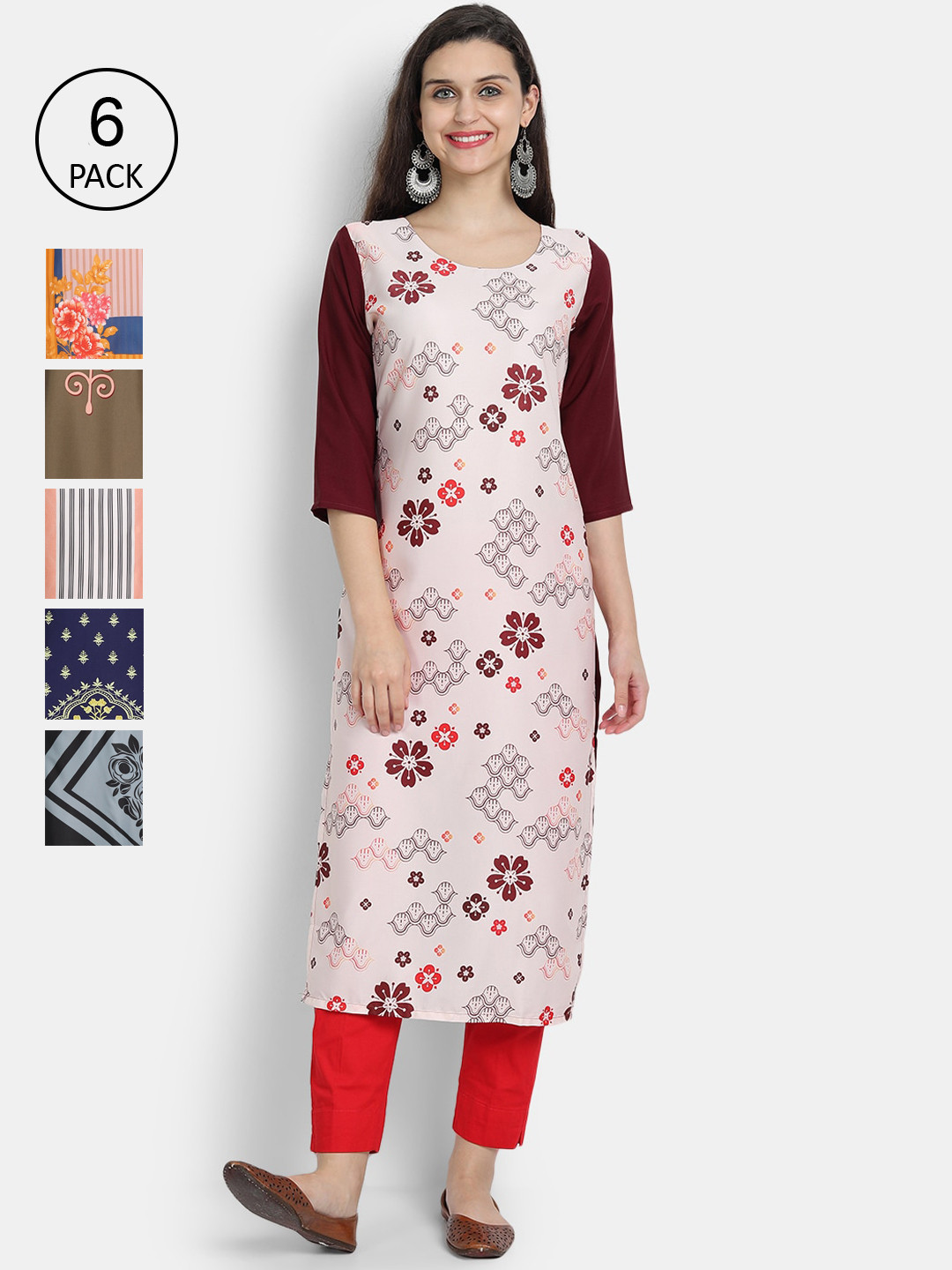 

Ethnic basket Women Multicoloured Printed Thread Work Crepe Kurta, Multi