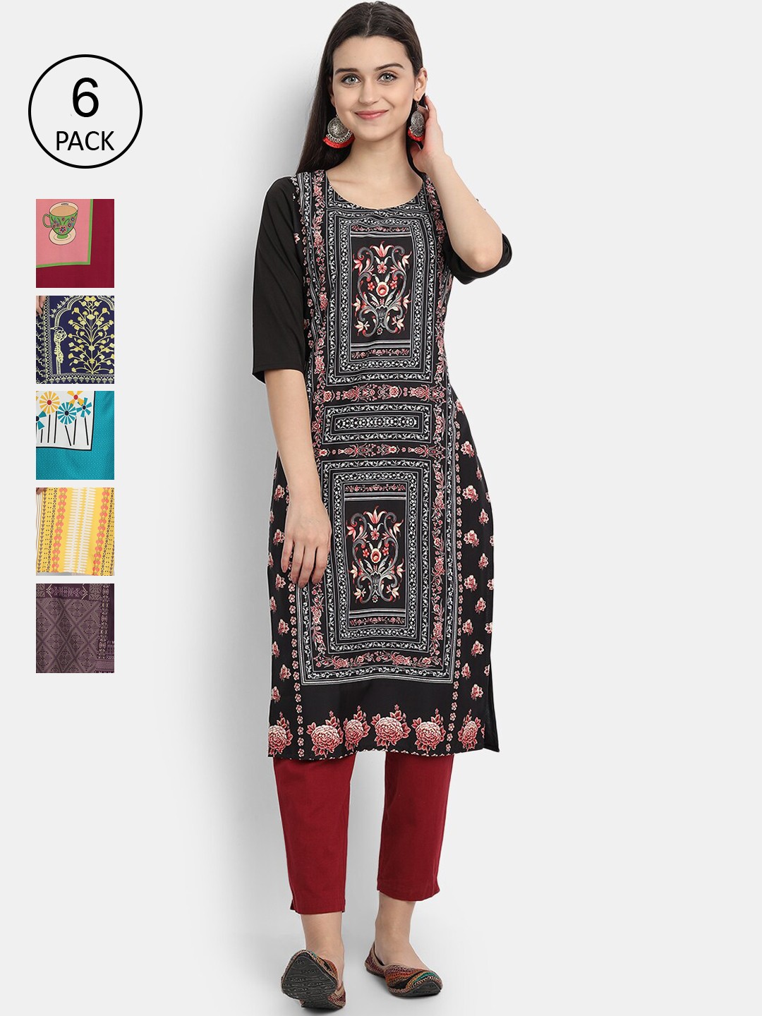 

Ethnic basket Women Pack Of 6 Straight Kurtas, Multi