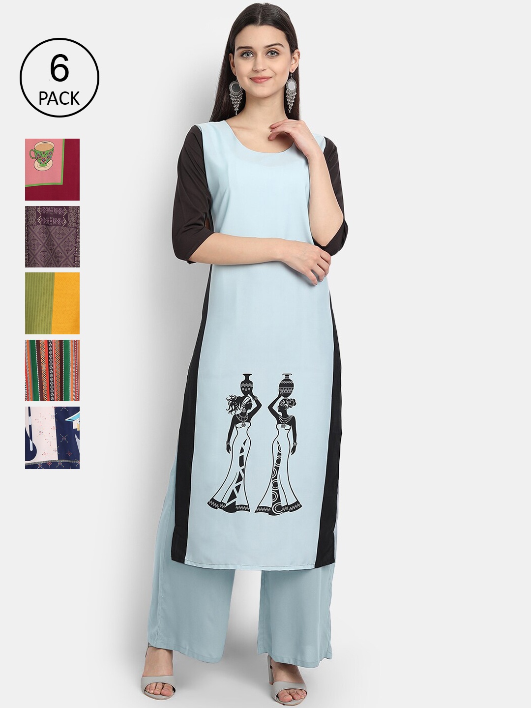 

Ethnic basket Women Multicoloured Striped Flared Sleeves Crepe Kurta, Multi
