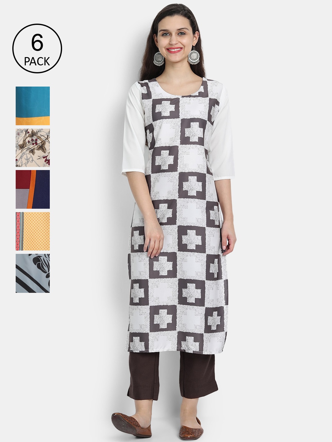 

Ethnic basket Women Set of 6 Printed Crepe Kurta, Multi