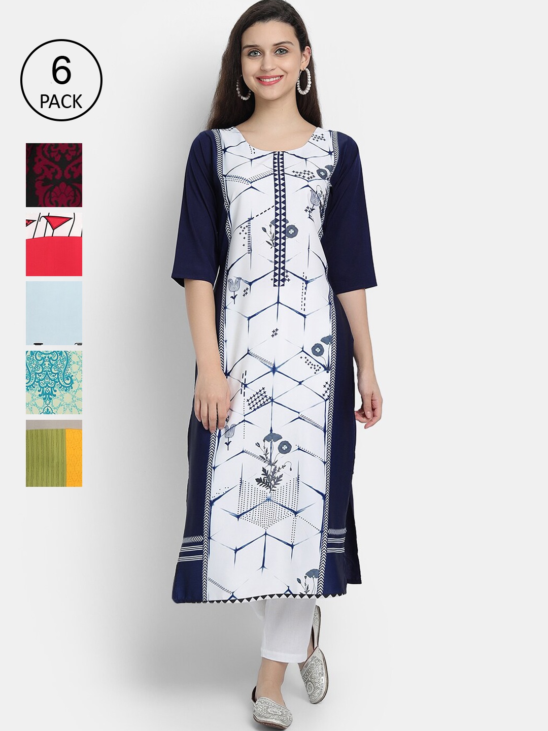

Ethnic basket Women Pack Of 6 Straight Kurtas, Multi