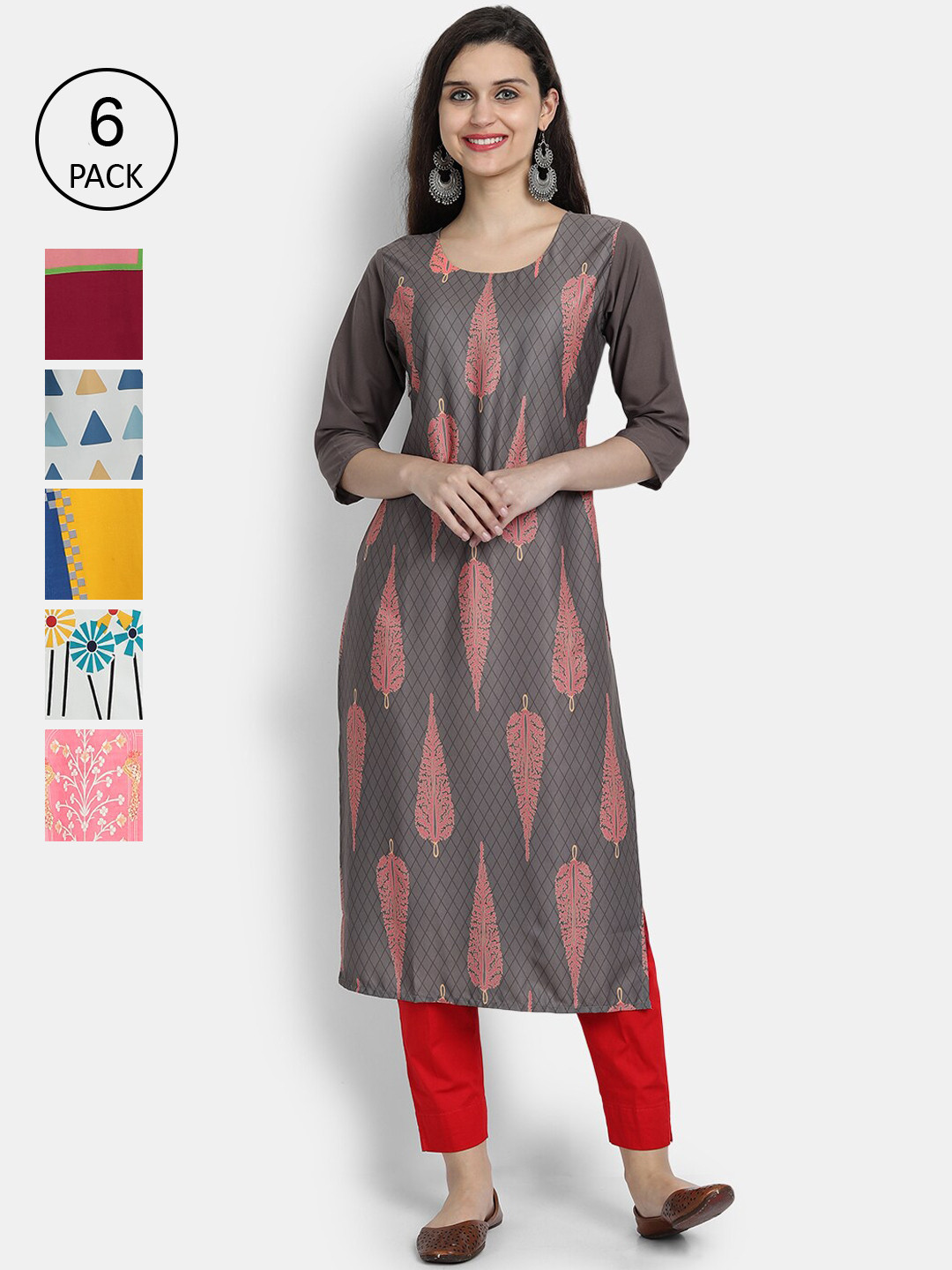 

Ethnic basket Women Multicoloured Geometric Printed Thread Work Crepe Kurta, Multi