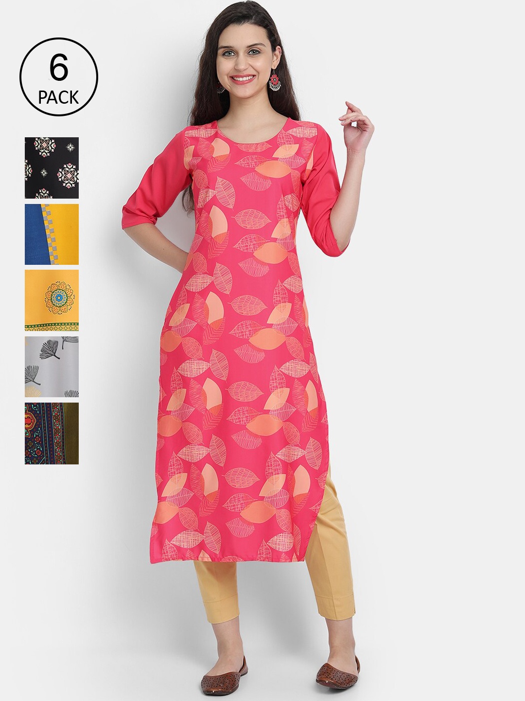 

Ethnic basket Women Multicoloured Floral Printed Flared Sleeves Crepe Kurta, Multi