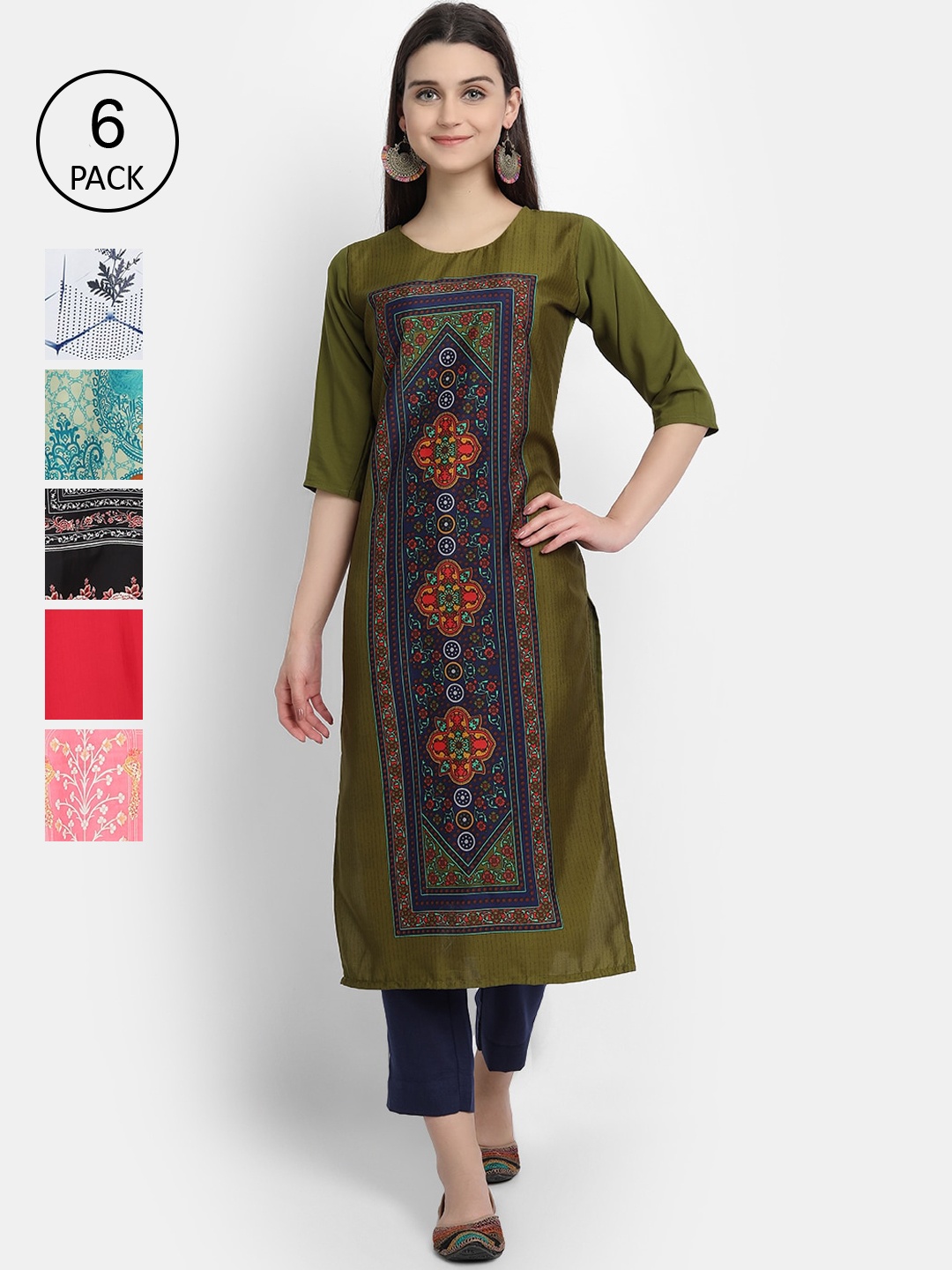 

Ethnic basket Women Multicoloured Printed Thread Work Crepe Kurta, Multi