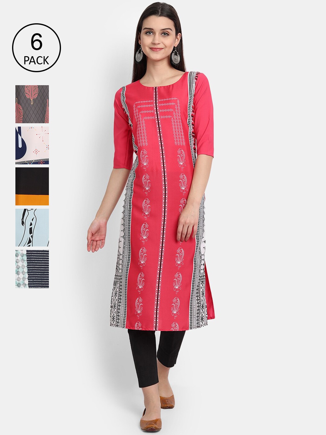 

Ethnic basket Women Pack of 6 Multicoloured Printed Straight Kurta, Multi
