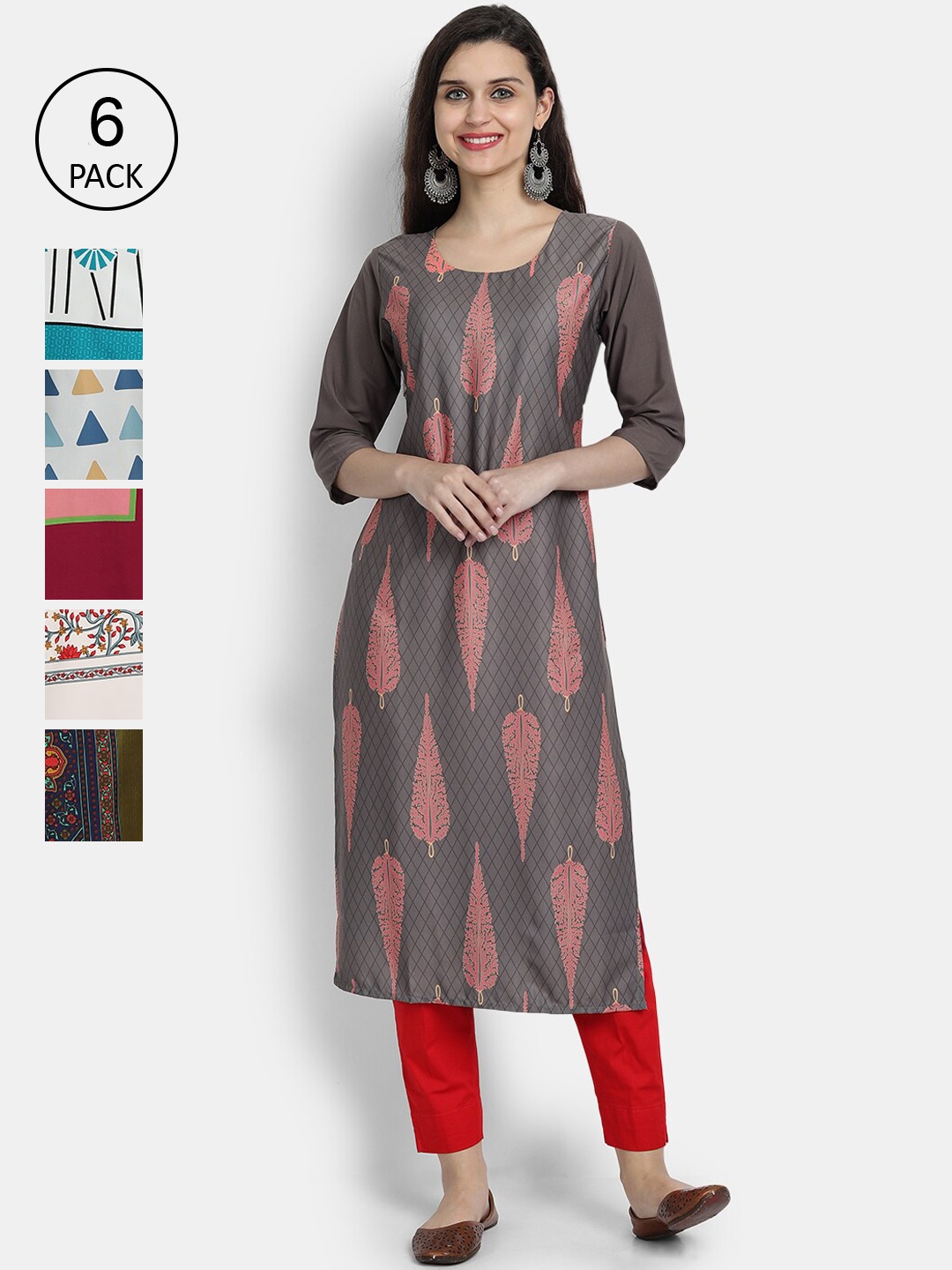 

Ethnic basket Women Pack of 6 Multicoloured Printed Straight Kurta, Multi