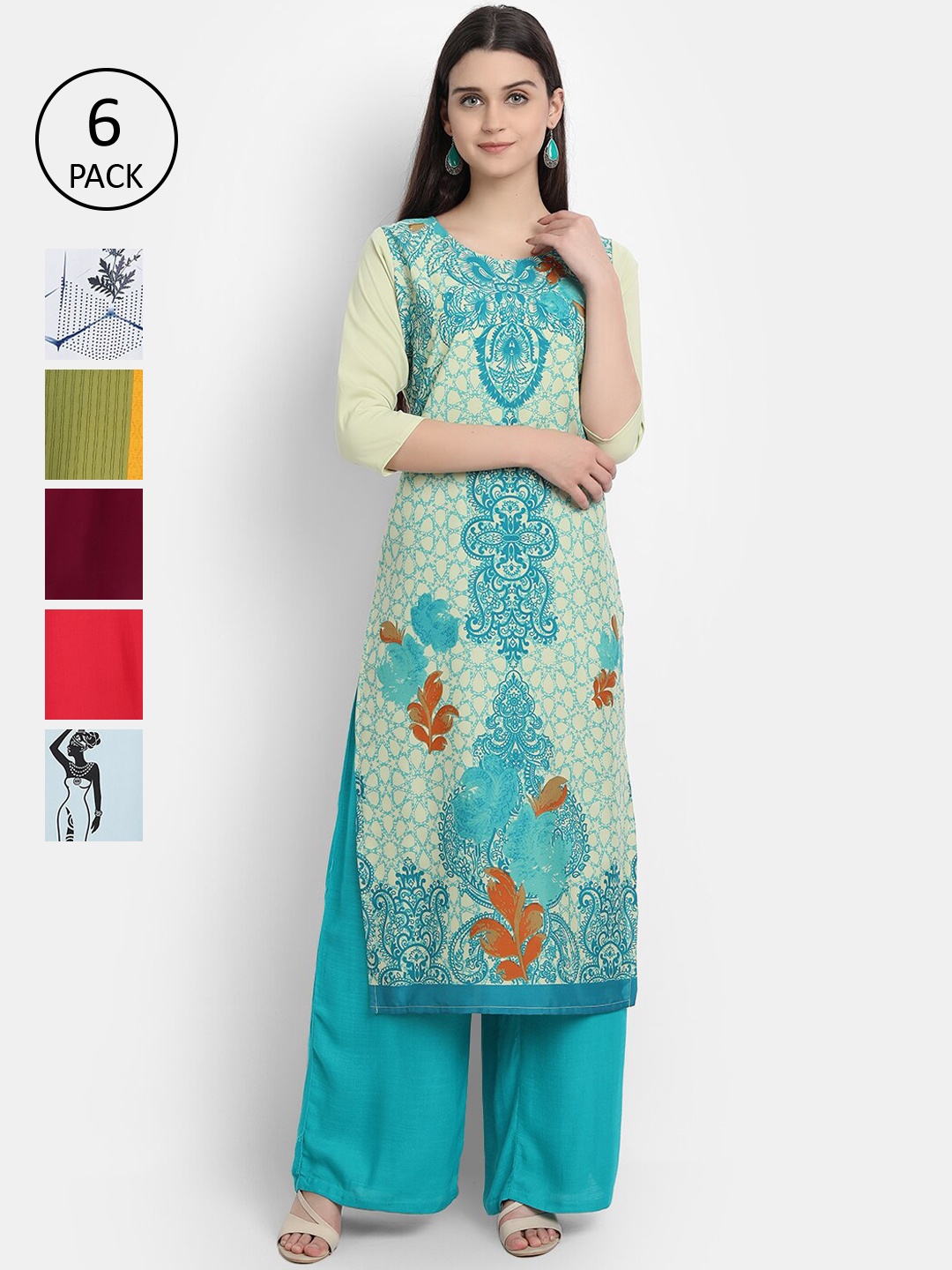 

Ethnic basket Women Pack Of 6 Straight Kurtas, Multi