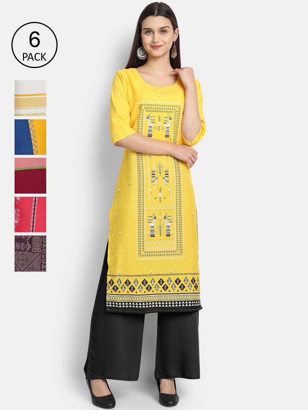 

Ethnic basket Women Set of 6 Printed Crepe Kurta, Multi