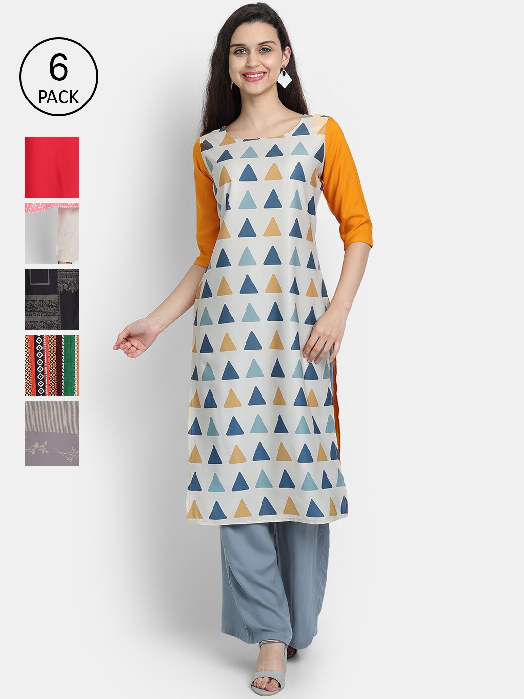 

Ethnic basket Women Pack Of 6 Straight Kurtas, Multi