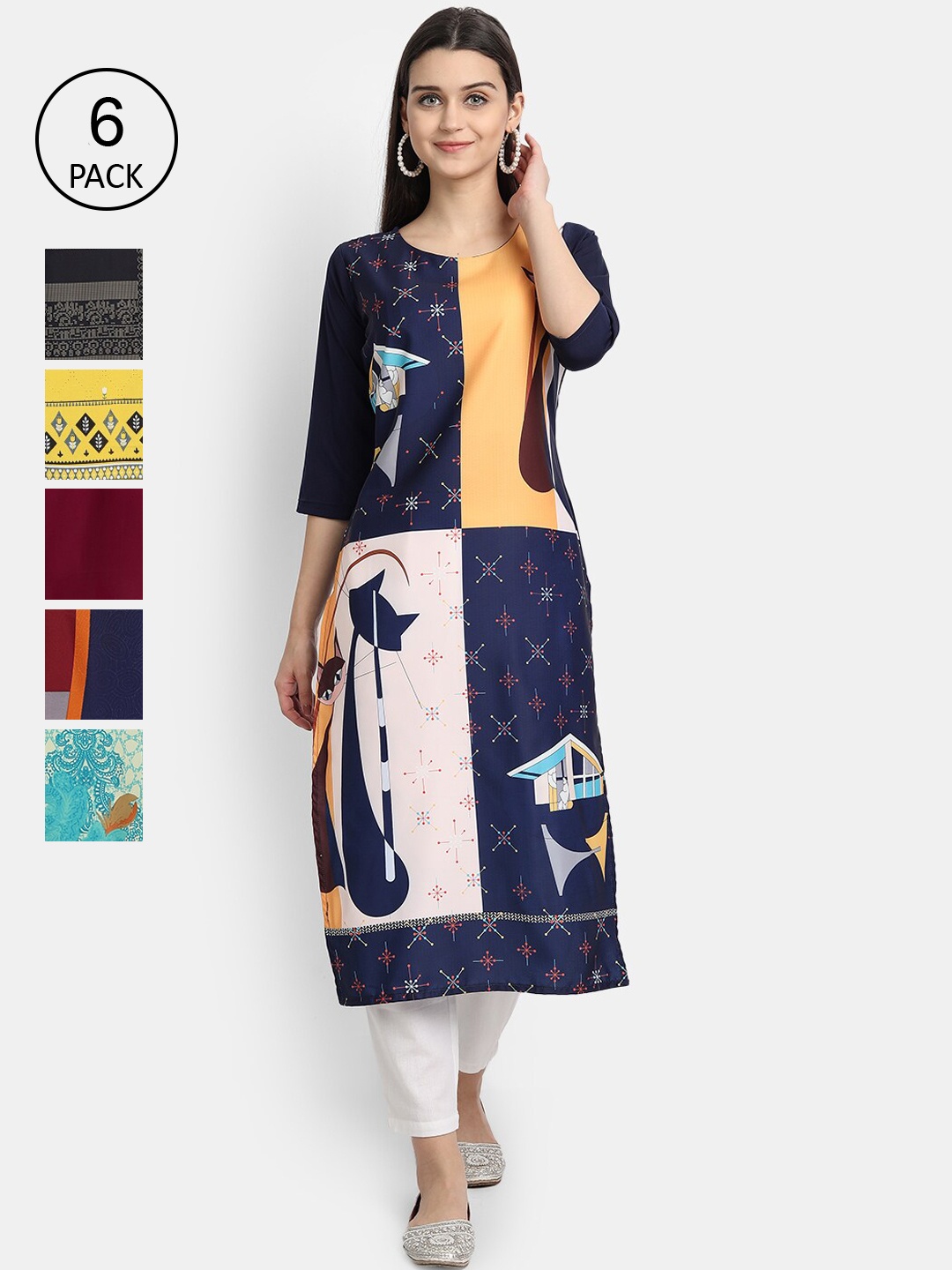 

Ethnic basket Women Multicoloured Printed Crepe Kurta, Multi