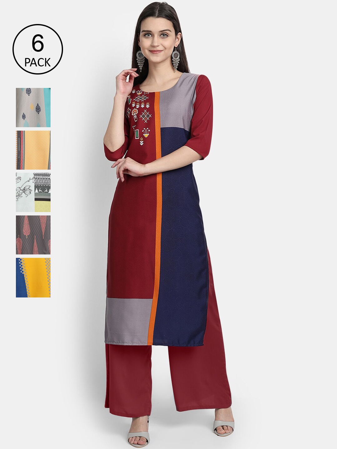 

Ethnic basket Women Pack of 6 Multicoloured Printed Straight Kurta, Multi