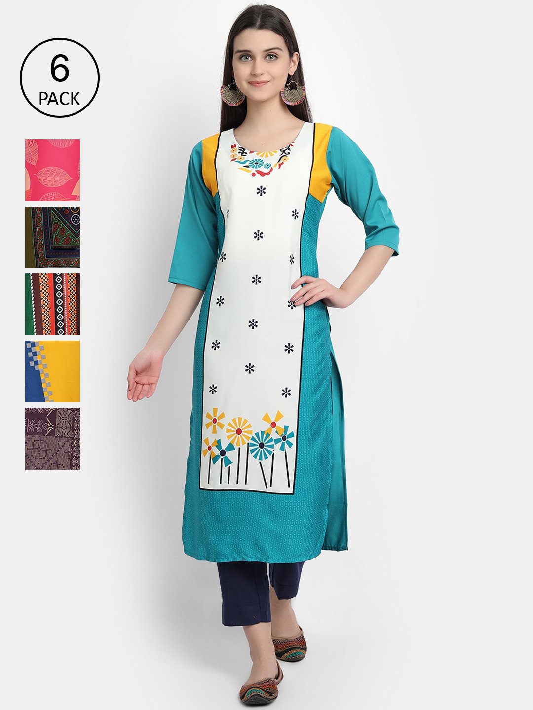 

Ethnic basket Women Multicoloured Ethnic Motifs Embroidered Thread Work Crepe Kurta, Multi