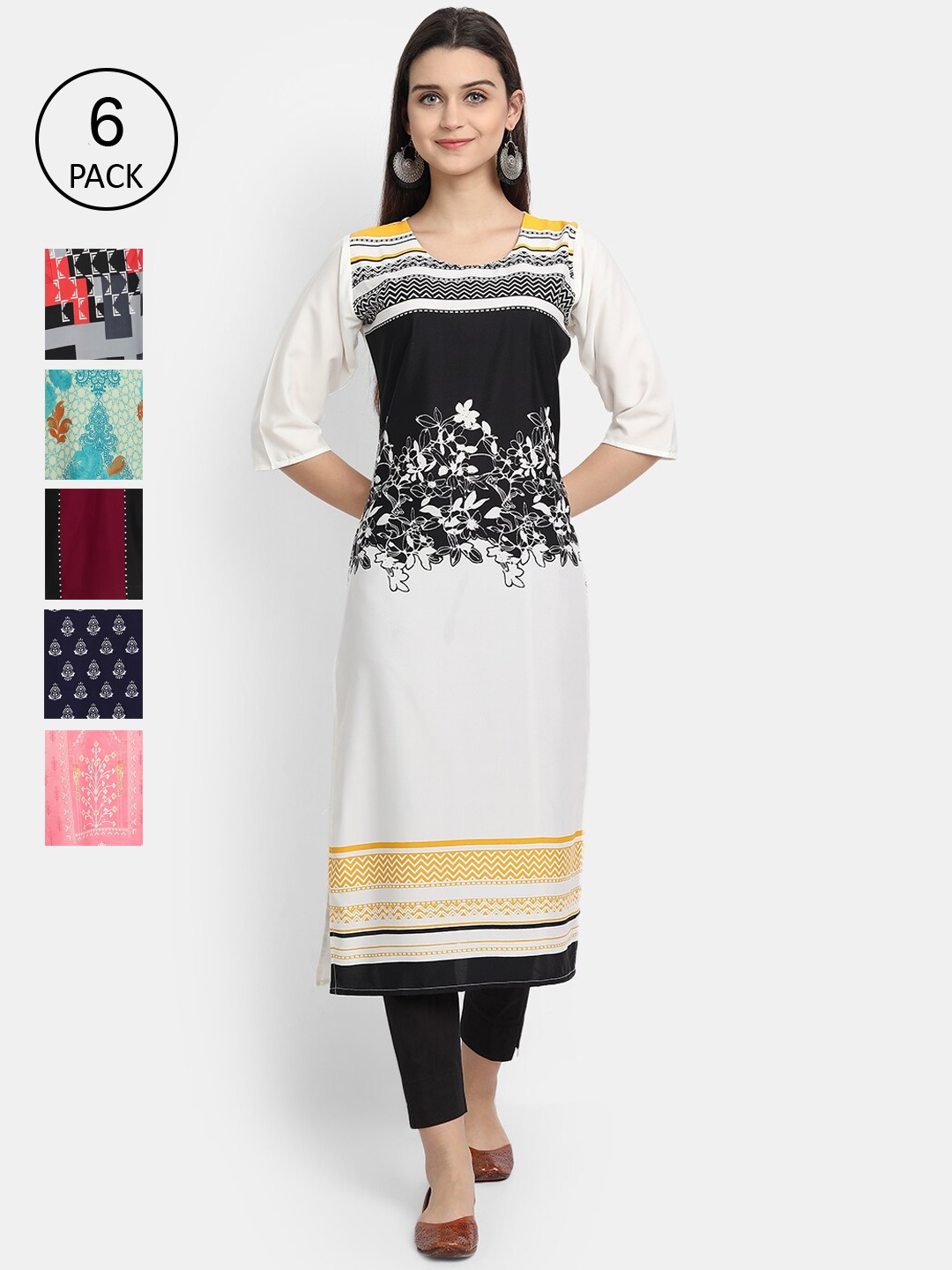 

Ethnic basket Women Pack of 6 Multicoloured Printed Straight Kurta, Multi
