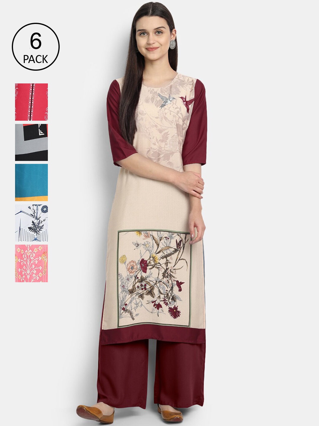 

Ethnic basket Women Multicoloured Ethnic Motifs Printed Thread Work Crepe Kurta, Multi