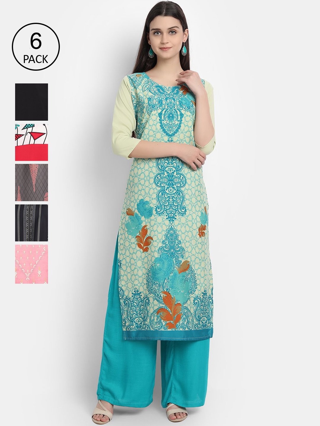 

Ethnic basket Women Multicoloured Set Of 6 Ethnic Motifs Crepe Kurta, Multi