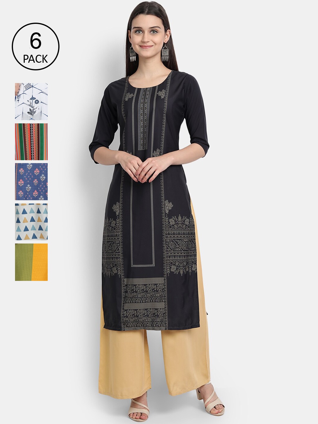 

Ethnic basket Women Multicoloured Colourblocked Thread Work Crepe Kurta, Multi
