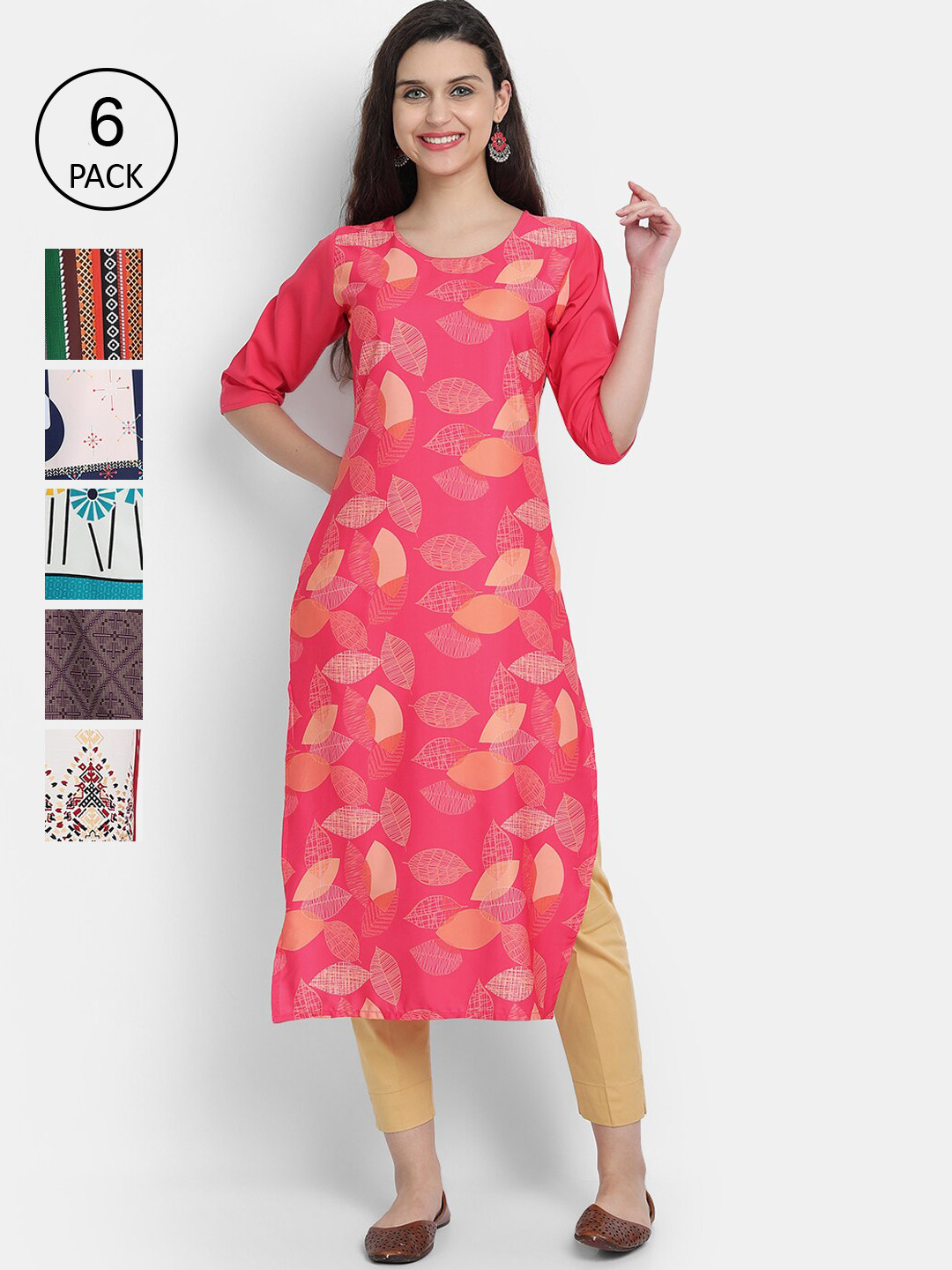 

Ethnic basket Women Multicoloured Striped Flared Sleeves Crepe Kurta, Multi