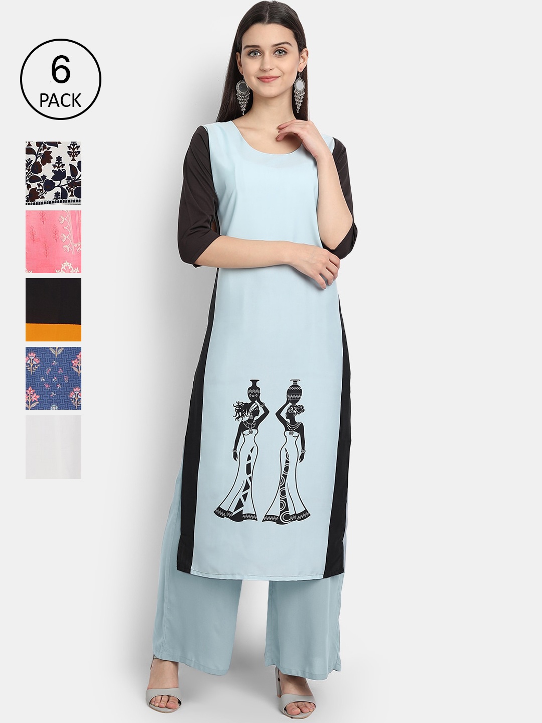 

Ethnic basket Women Pack of 6 Printed Crepe Kurta, Multi