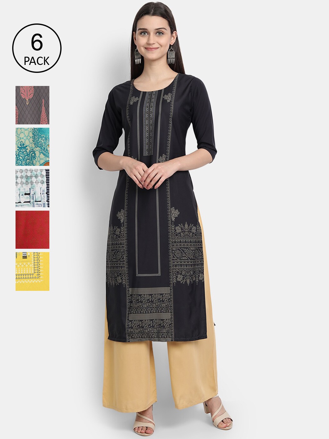

Ethnic basket Women Pack Of 6 Straight Kurtas, Multi