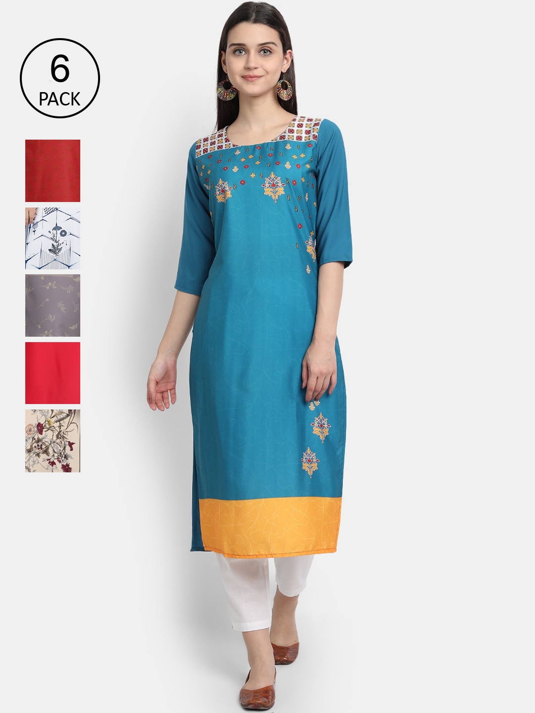 

Ethnic basket Women Set of 6 Printed Crepe Kurta, Multi