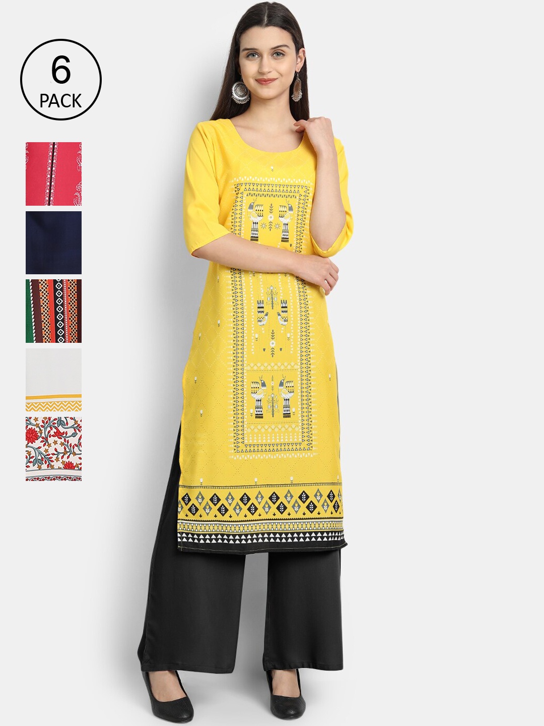 

Ethnic basket Women Pack of 6 Multicoloured Printed Straight Kurta, Multi