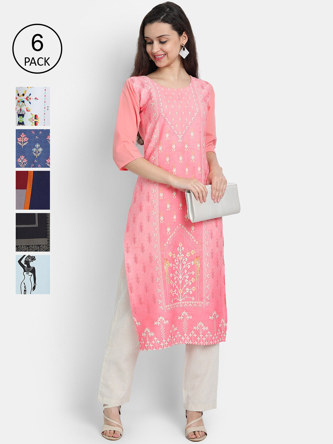

Ethnic basket Women Multicoloured Colourblocked Thread Work Crepe Kurta, Multi