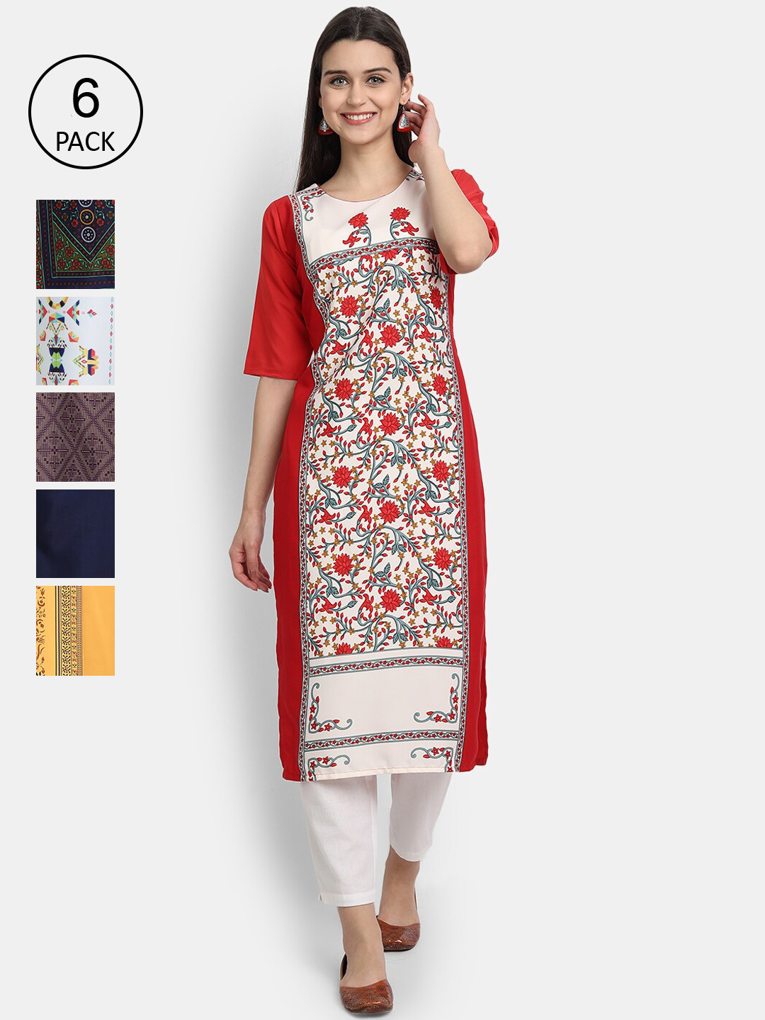 

Ethnic basket Women Multicoloured Ethnic Motifs Embroidered Thread Work Crepe Kurta, Multi