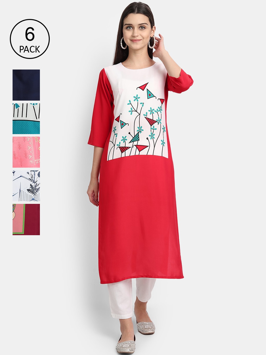 

Ethnic basket Women Multicoloured Printed Thread Work Crepe Kurta, Multi