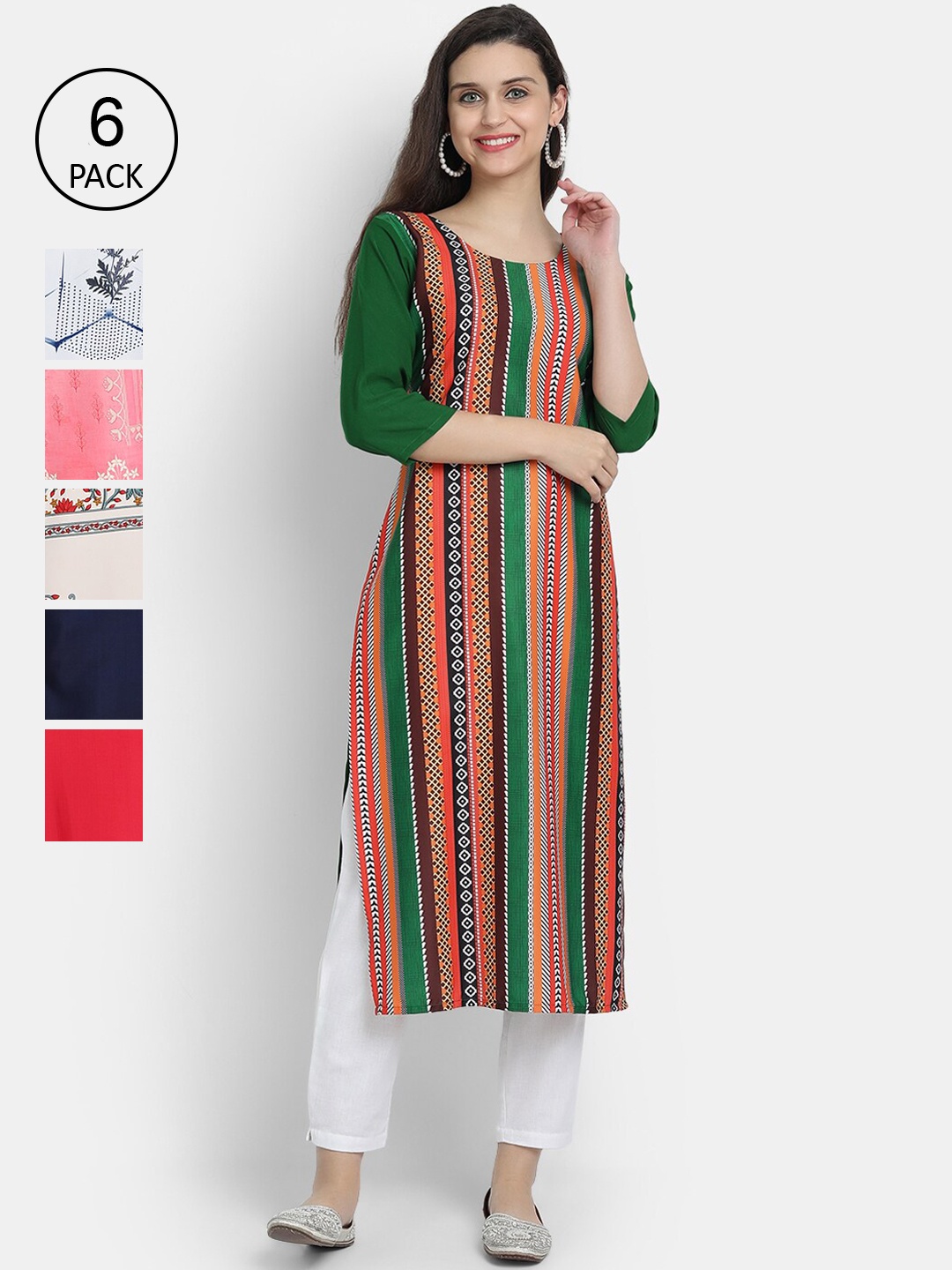 

Ethnic basket Women Multicoloured Printed Thread Work Crepe Kurta, Multi