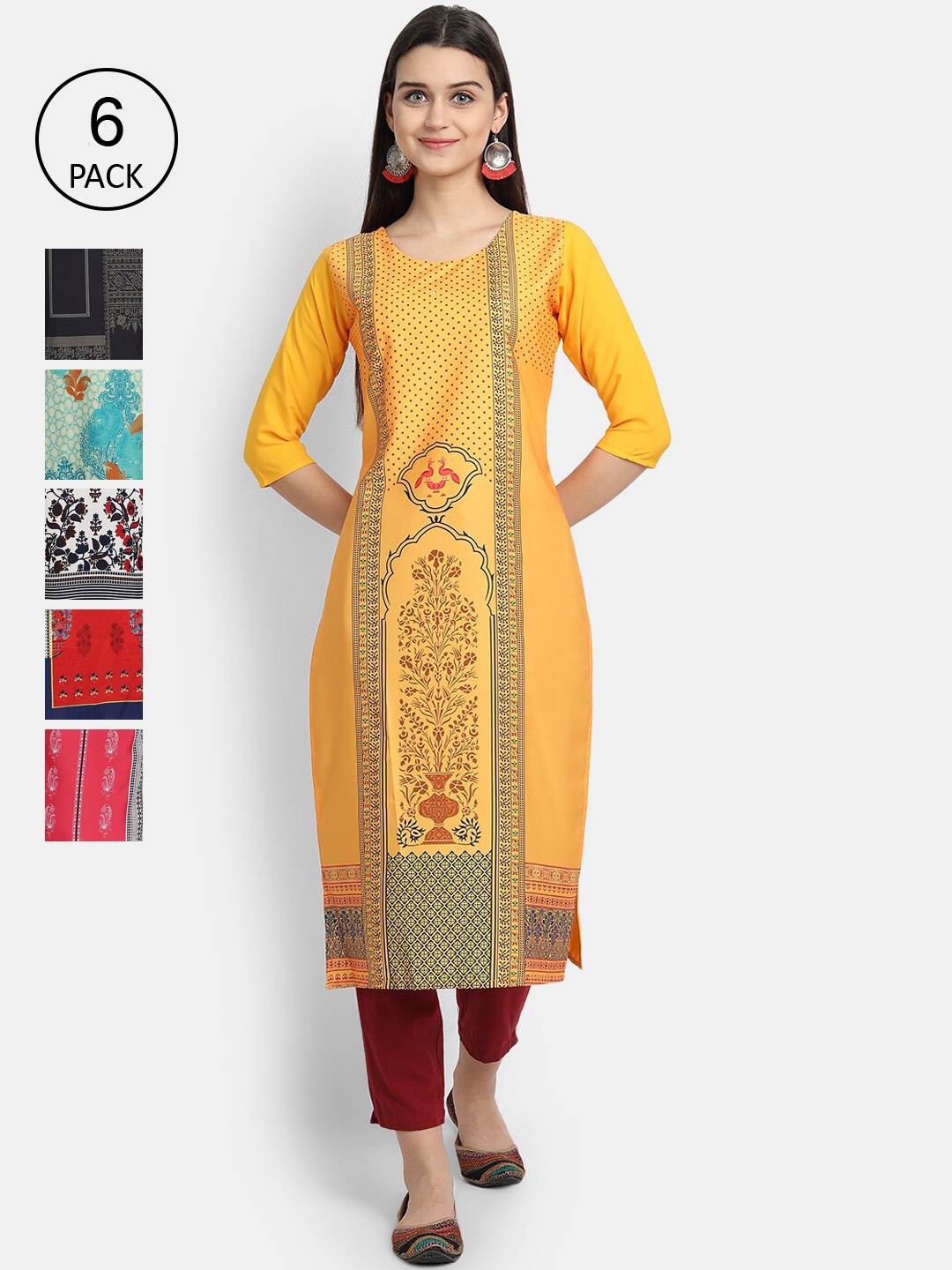 

Ethnic basket Women Set of 6 Printed Crepe Kurta, Multi