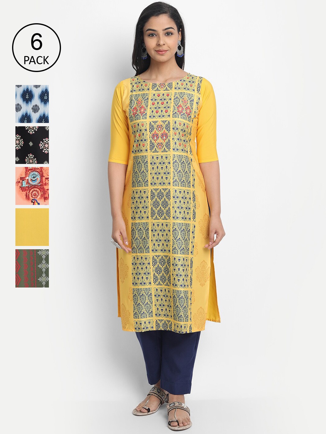 

Ethnic basket Women Pack Of 6 Straight Kurtas, Blue