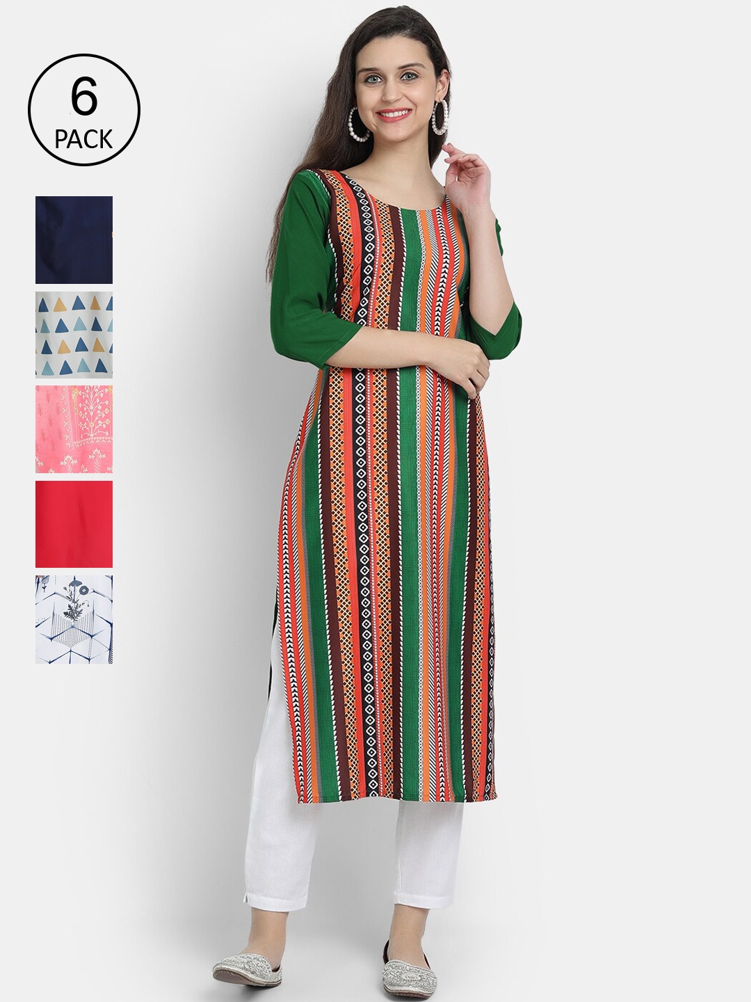 

Ethnic basket Women Pack Of 6 Straight Kurtas, Pink