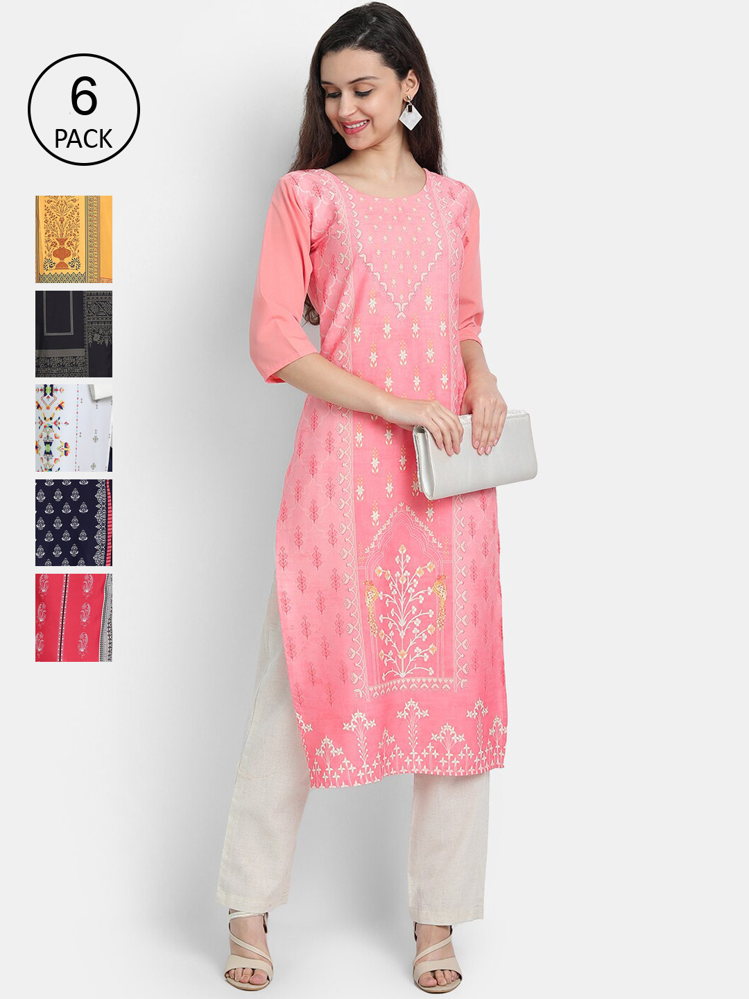 

Ethnic basket Women Multicoloured Ethnic Motifs Printed Thread Work Crepe Kurta, Multi