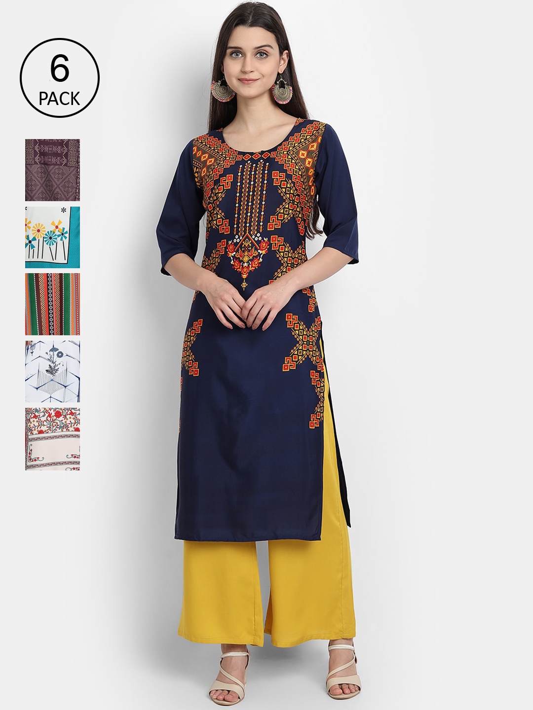 

Ethnic basket Women Multicoloured Printed Thread Work Crepe Kurta, Multi