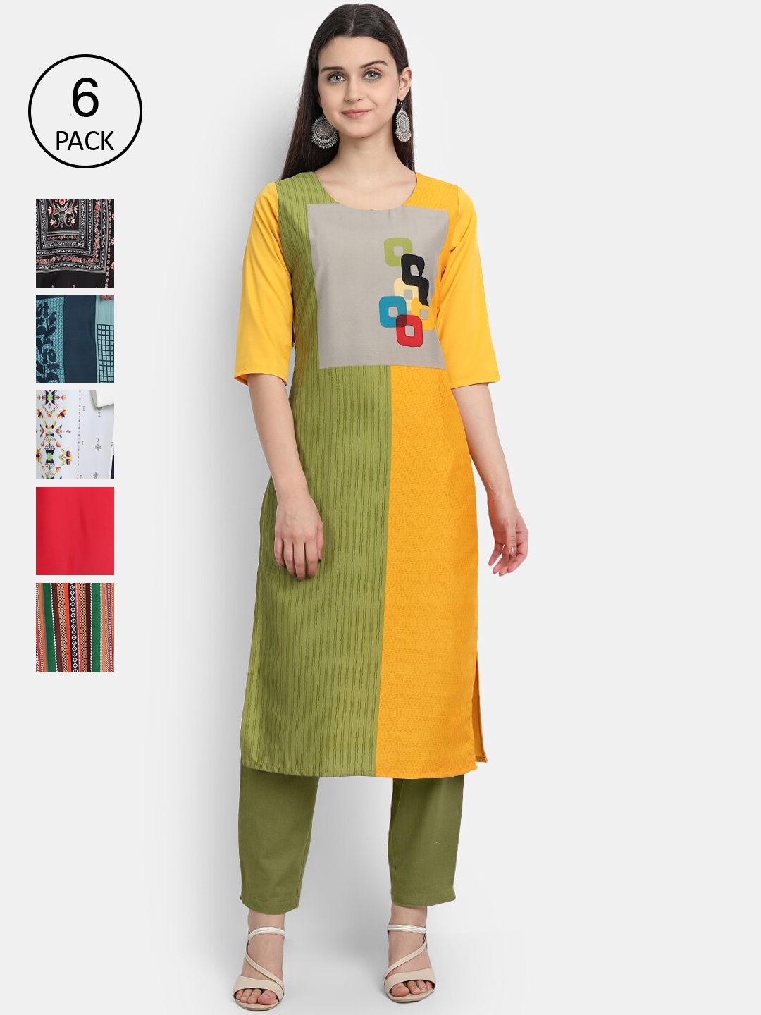 

Ethnic basket Women Pack Of 6 Straight Kurtas, Red