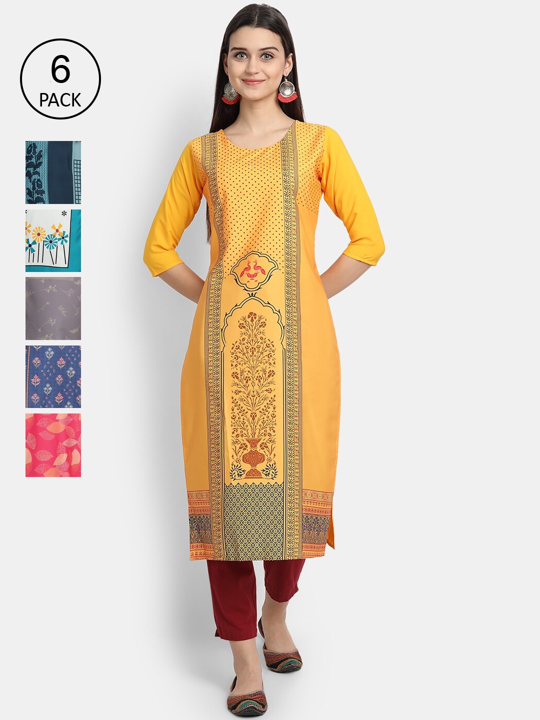 

Ethnic basket Women Set of 6 Printed Crepe Kurta, Multi